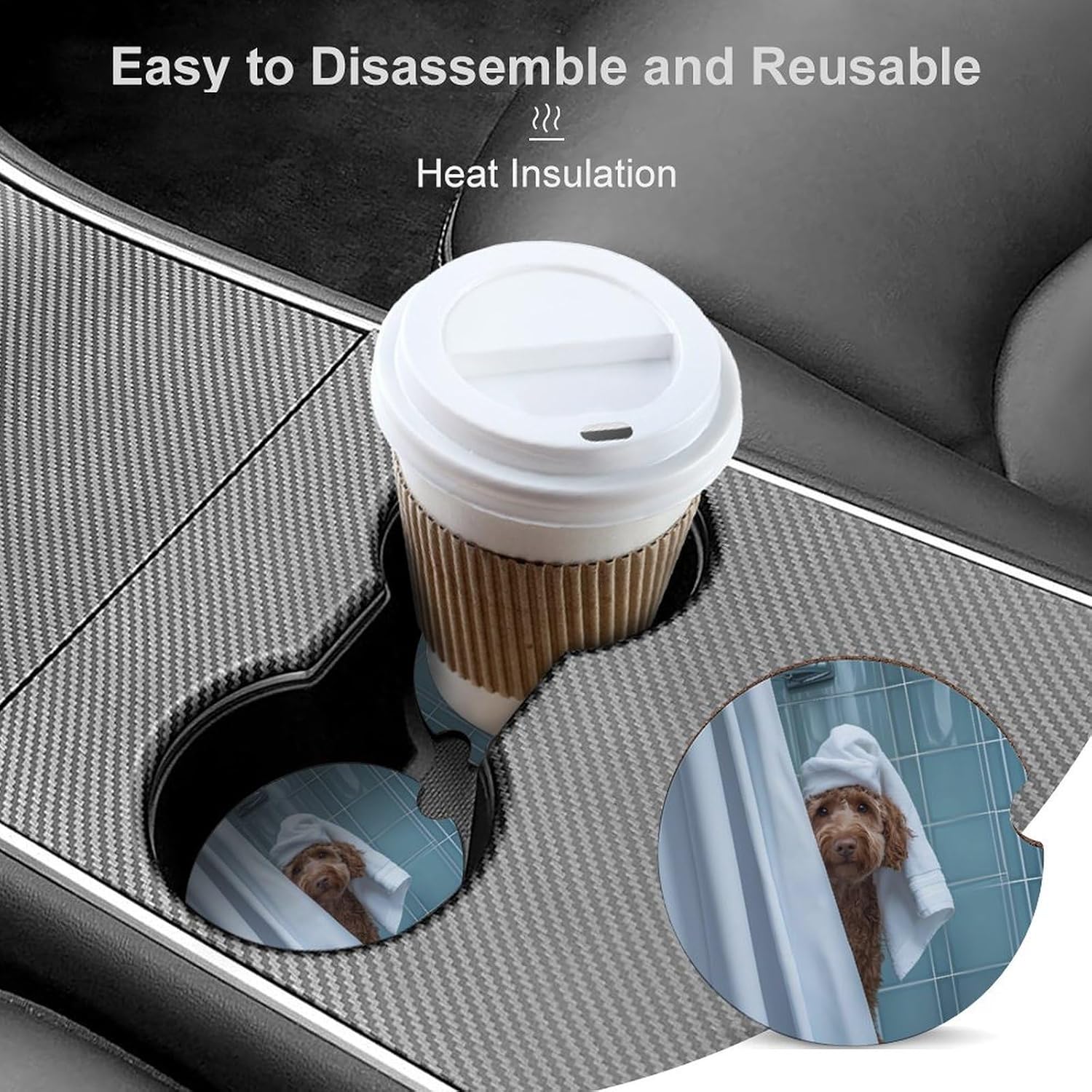 Bath Labradoodle Cute Car Coasters 2.56 Inch Absorbent Cup Holder for Drinks Auto Interior Accessories