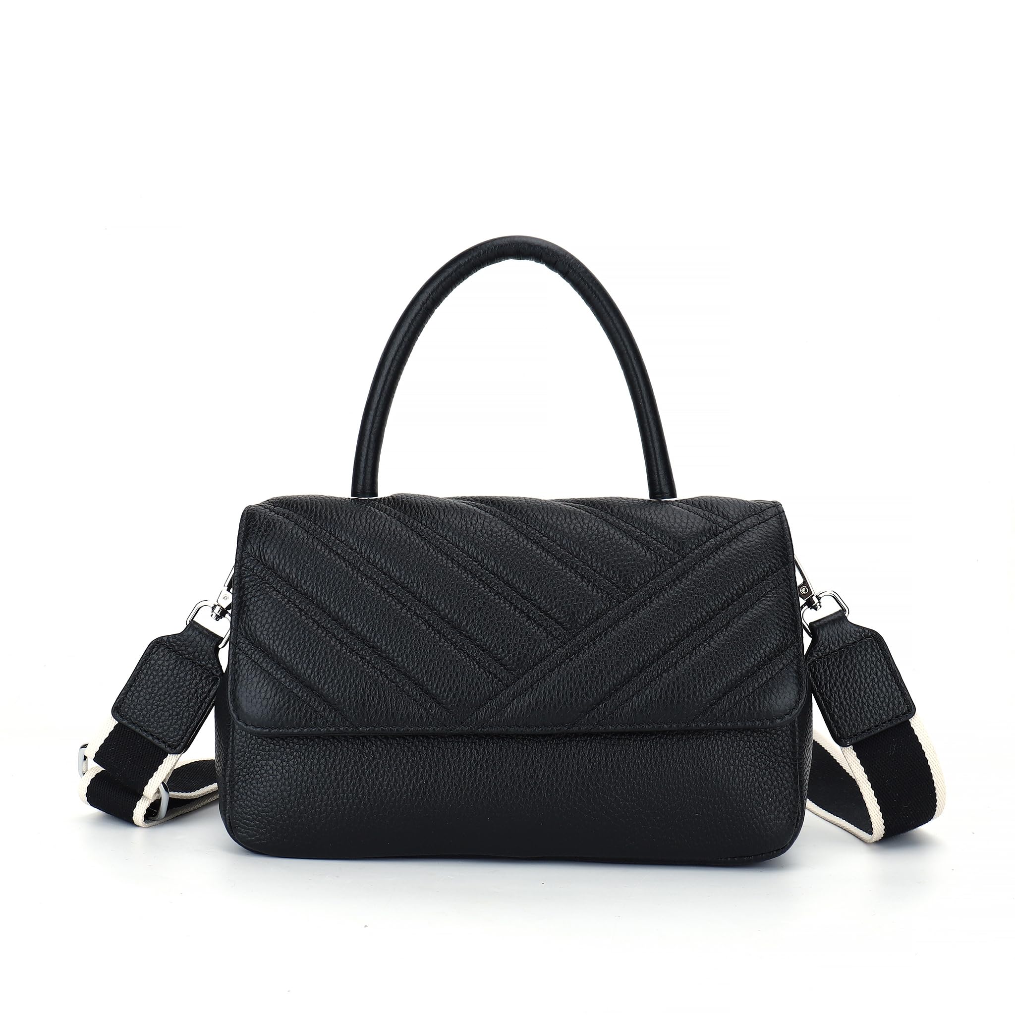 Carlheim Women's Classis Leather Shoulder Bags, Black, Small to Medium