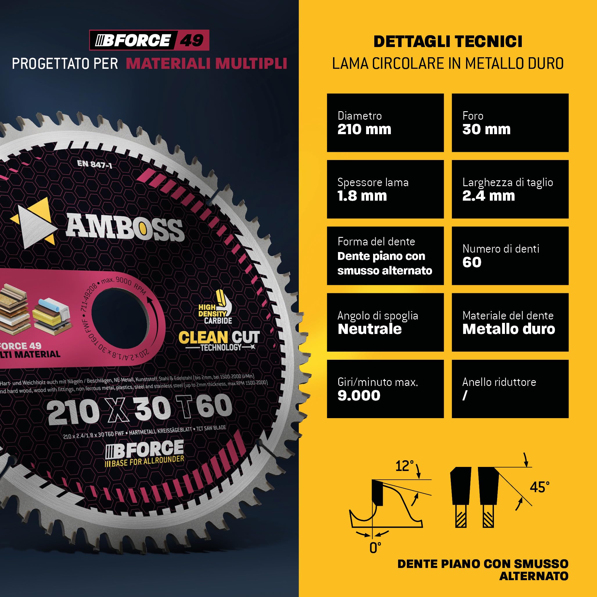 Amboss HM, lama per sega circolare, 210 x 2,4 x 30 Z = 60 FWF