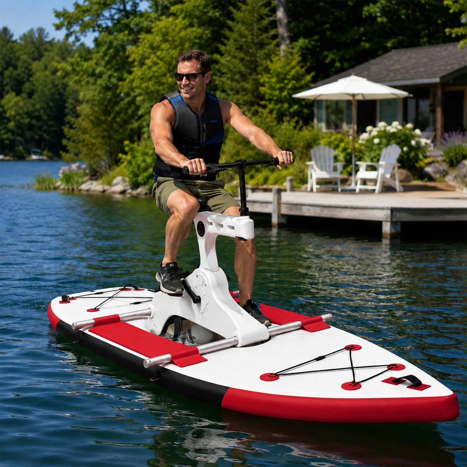 QJJML Inflatable Pedal Water Bike For Adults - 220kg Capacity Single Rider- 7km/H Speed - Foot Operated Water Bicycle For Lakes Beach And Water Parks Red