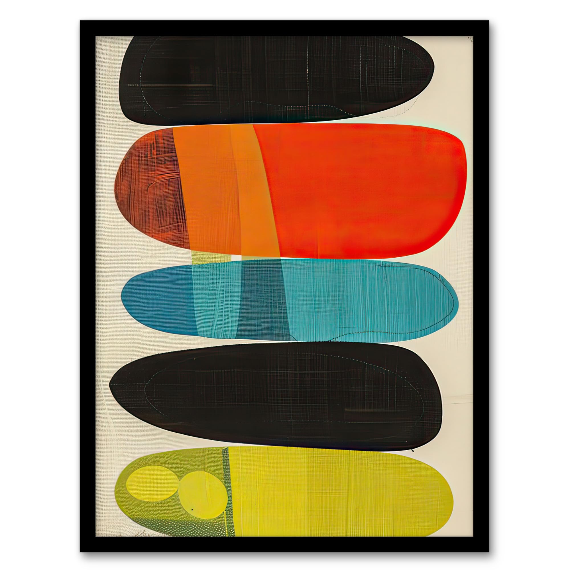 Artery8 Mid Century Modern Abstract Colour Shades Living Room Artwork Framed Wall Art Print A4