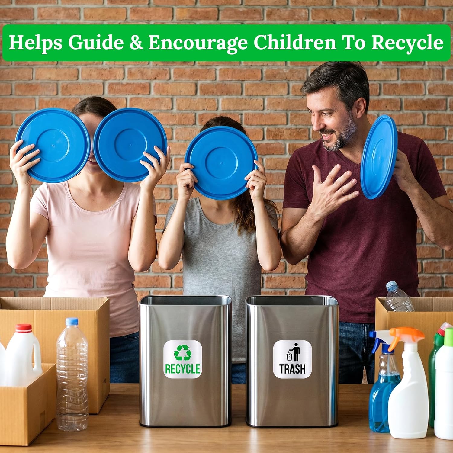 2Pcs Trash Recycle Magnets, 3.35 Inch Trash and Recycle Magnets, Magnetic Bin Labels for Indoor Outdoor Garbage and Recycling Containers(Square)