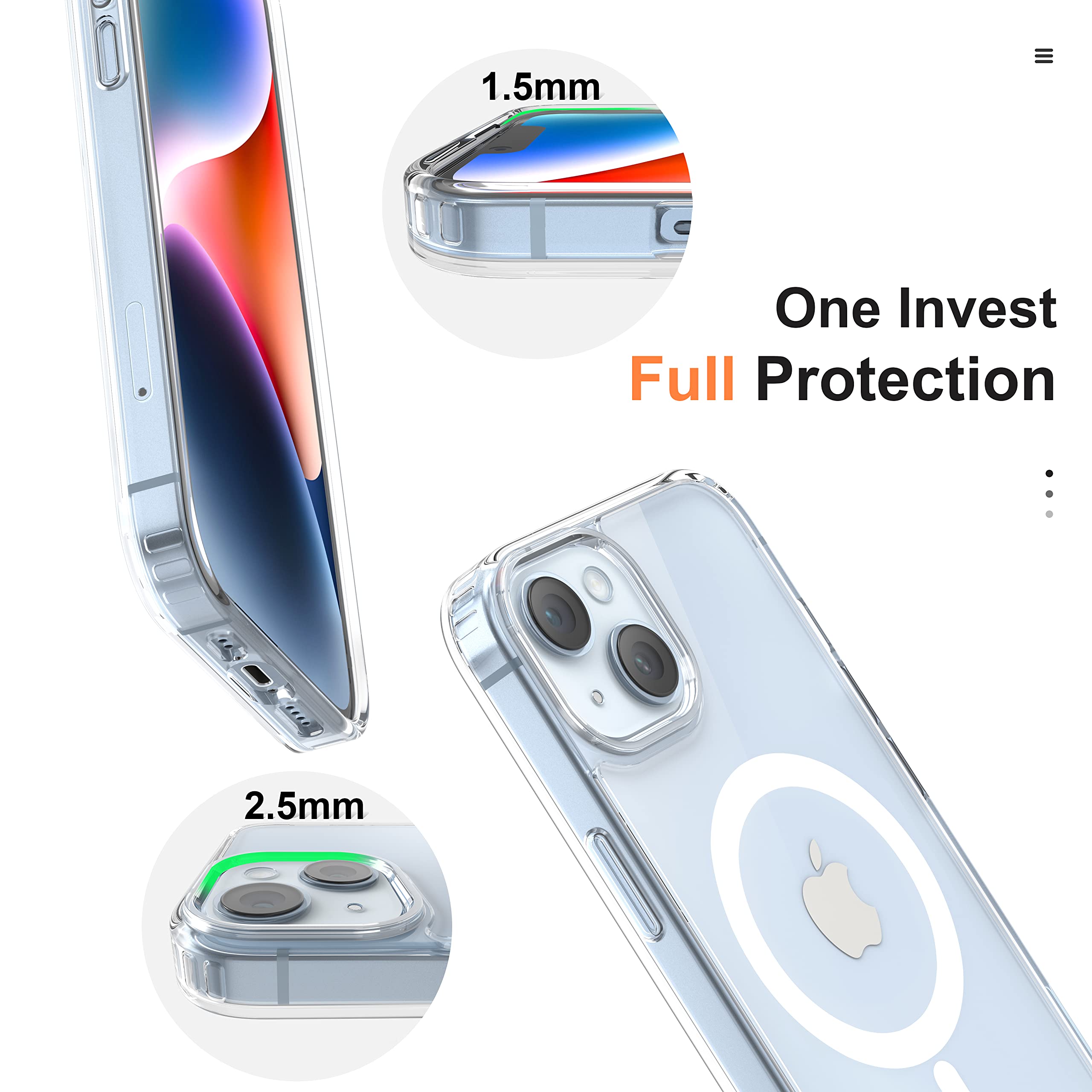 ORETECH Magnetica Cover per iPhone 13 Mini,Custodia iPhone 13 Mini [Compatibile con Magsafe] [2 Vetro Temperato],Custodia Bumper Antiurto Protezione Militare Sottile Clear Case,Trasparente