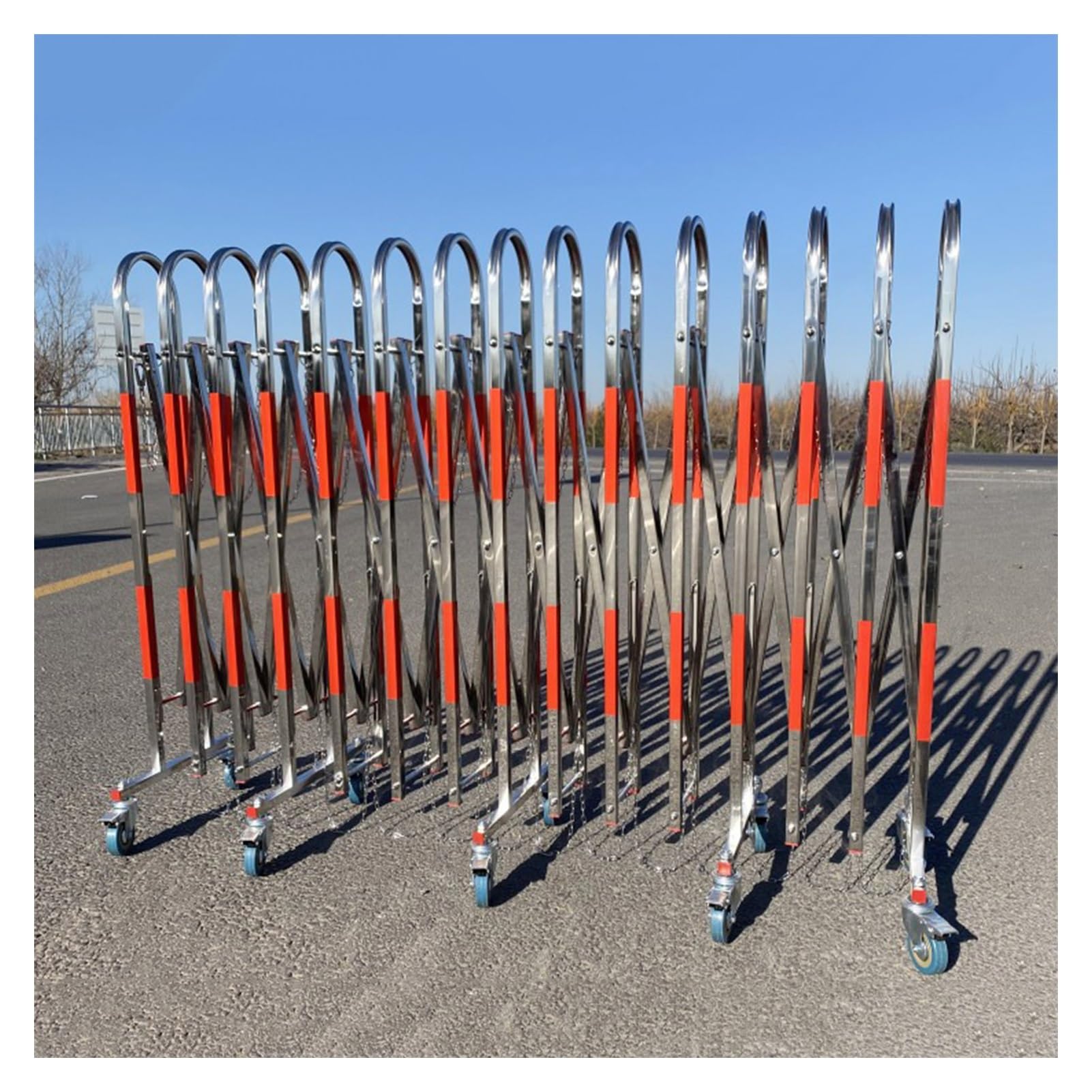 Barrière extensible pliable argent - Portail sécurité mobile pour piétons