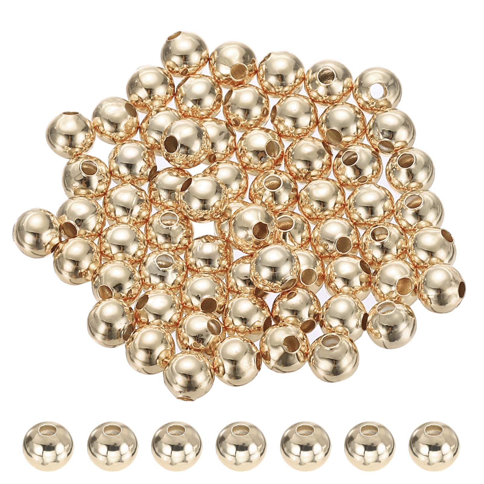 PATIKIL Champagne Gold Filled Spacer Beads, 64Pcs 5mm Metal Smooth Round Ball Beads for Bracelet Jewelry Making Necklace DIY — image 1