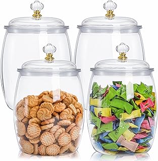 Tosnail 4-Pack Candy and Cookie Jars with Lids, 0.5 Gallon Clear Plastic Food Storage Containers, 64 Oz Wide Mouth Airtight Kitchen Canisters for Home, Kitchen,