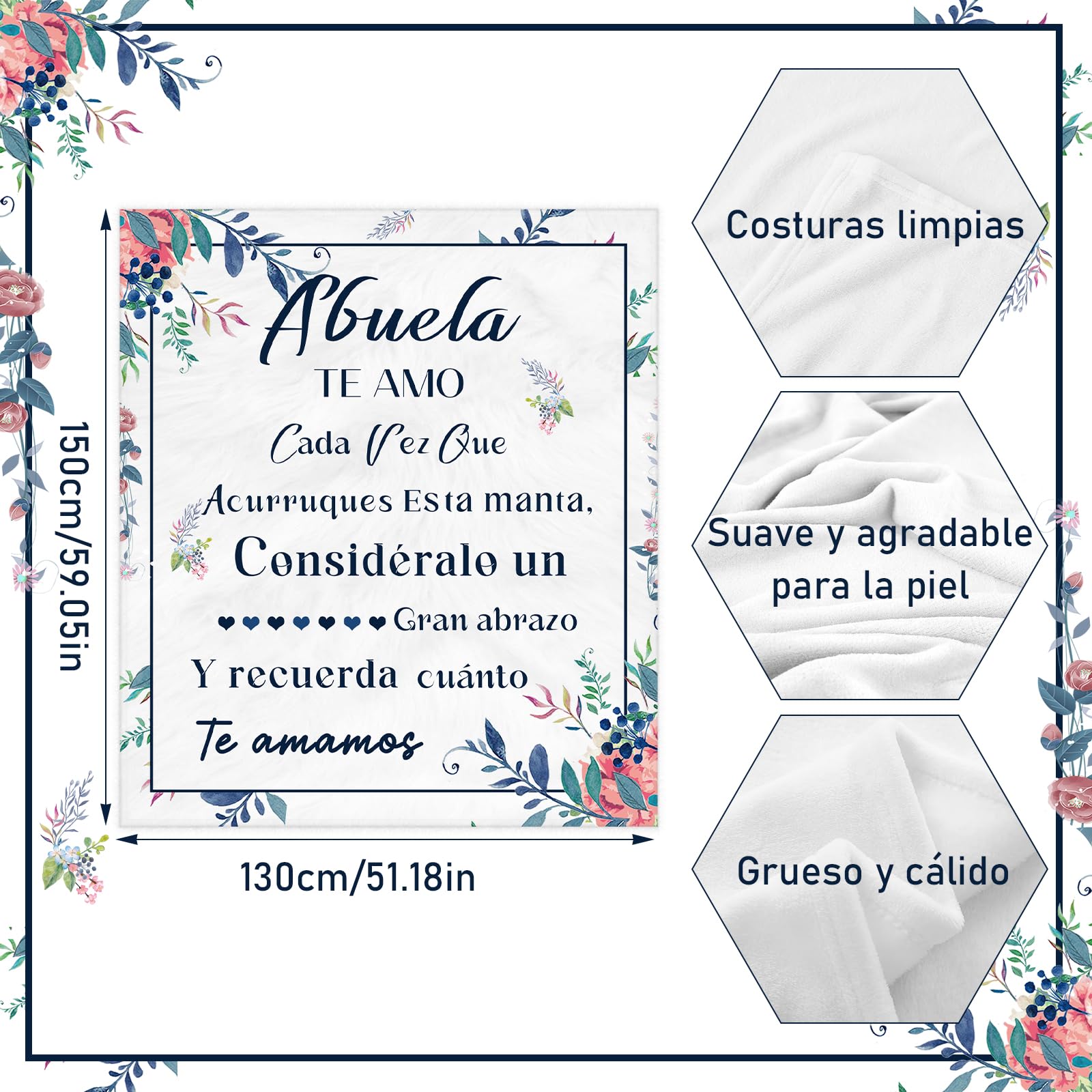 Regalo para Abuela, Regalo Abuela Manta, Regalo Abuela Cumpleaños Franela Manta Regalo del día de la Madre Regalo para la Abuela 59 * 51 Pulgadas (Español)