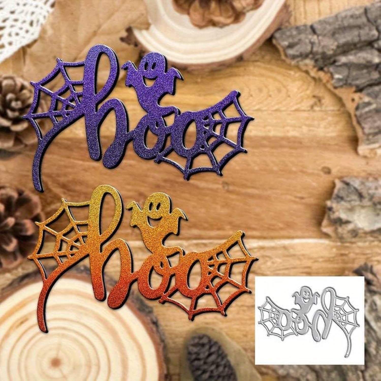 DDeehs Halloween Spider Web Metal Die Cuts,Halloween BOO Word Bat Cutting Dies Cut Stencils DIY Scrapbooking Decorative Embossing Paper Scrapbooking Card Making, silver, DDeehs-001