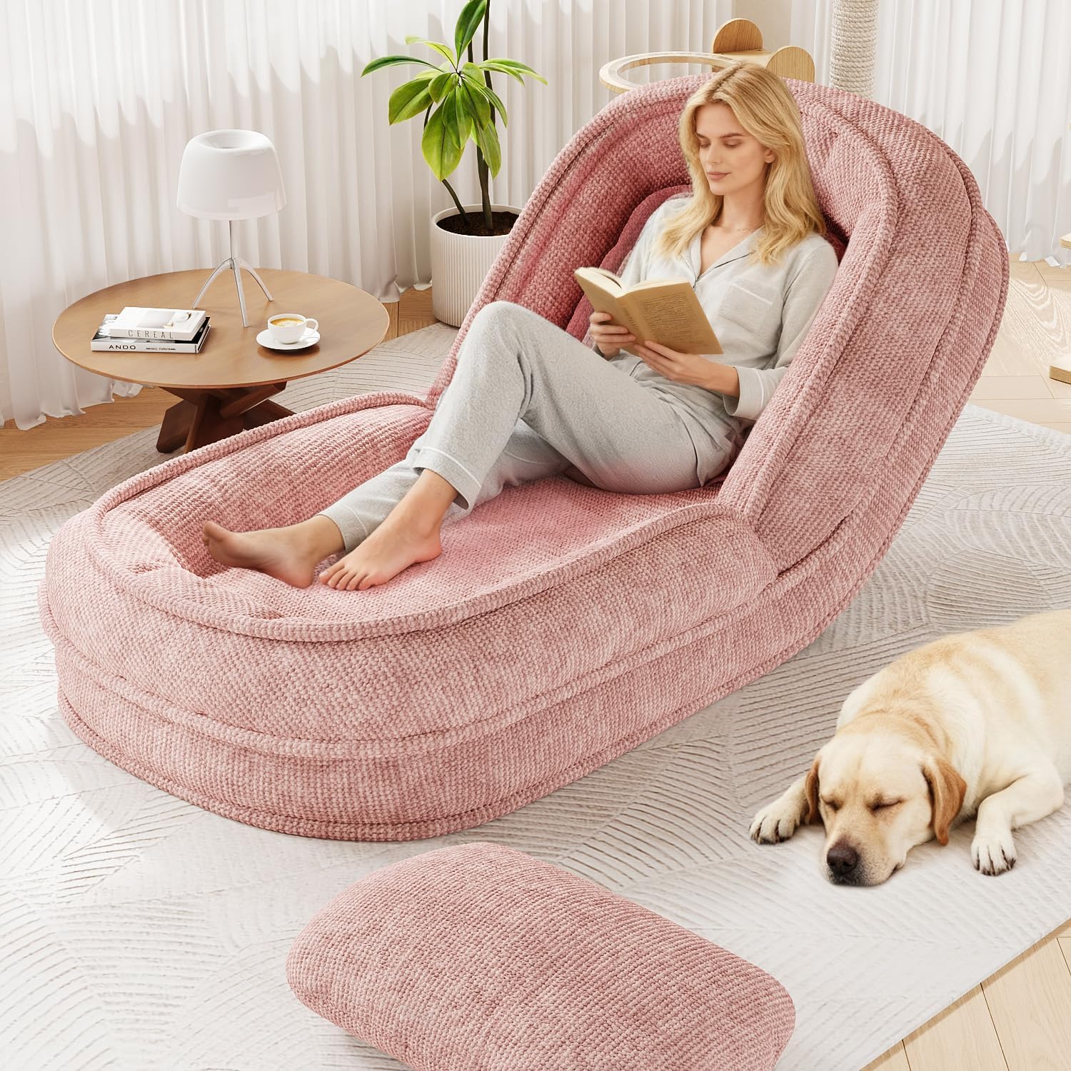 Adjustable Human Dog Bed for Adults, 5 Position Foldable Human Size Dog Bed, Extra Large Cloud Beds for Living Room & Bedroom (Pink)