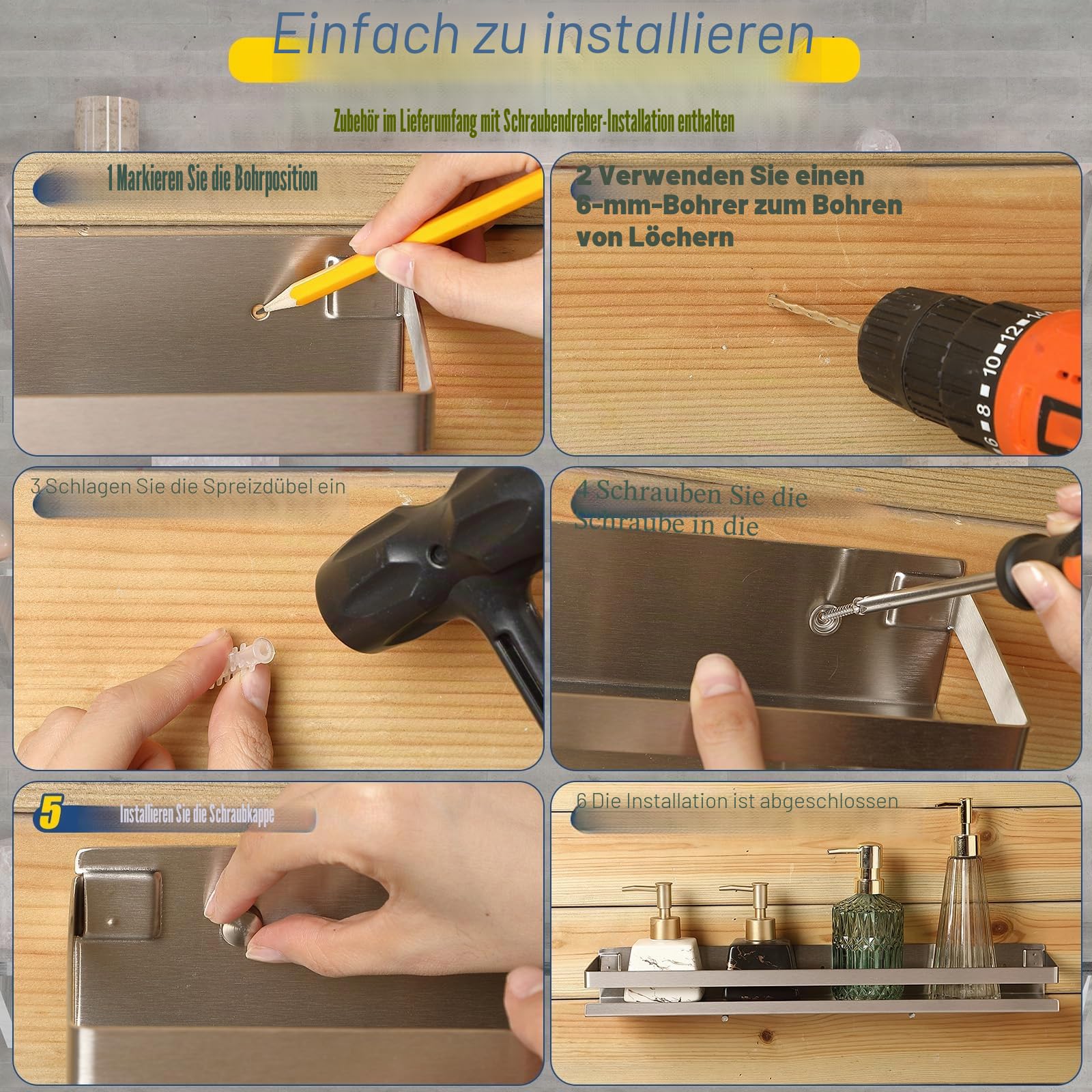 Lallisa 2 Stück Wandregale aus Edelstahl (Silber, 50 cm) – Duschregale für Bad und Dusche, schwimmendes Design zur Wandmontage, Aufbewahrungskorb-Organizer für Badezimmer, Küche und Wohnzimmer