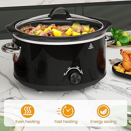 Miniatura 4 de HEYNEMO Olla de cocción lenta de 4 cuartos de galón, pequeña olla de cocción lenta con 3 ajustes de cocción, olla de cerámica apta para