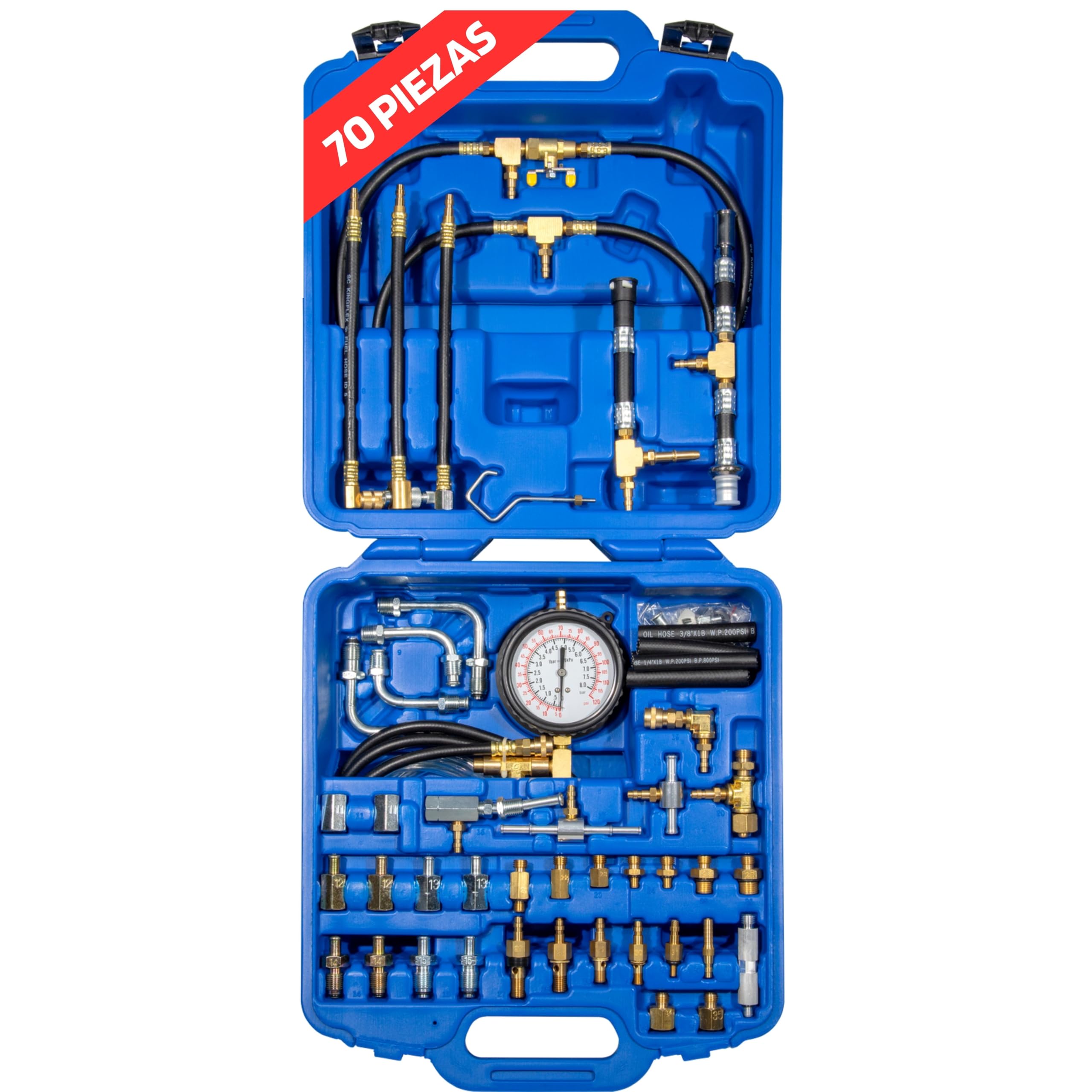 SW-Stahl 26073L Extractor Mecánico - Medidor de Presión para Motores | Equipo de prueba universal para presión de combustible en motorizaciones de gasolina, herramienta de diagnóstico preciso
