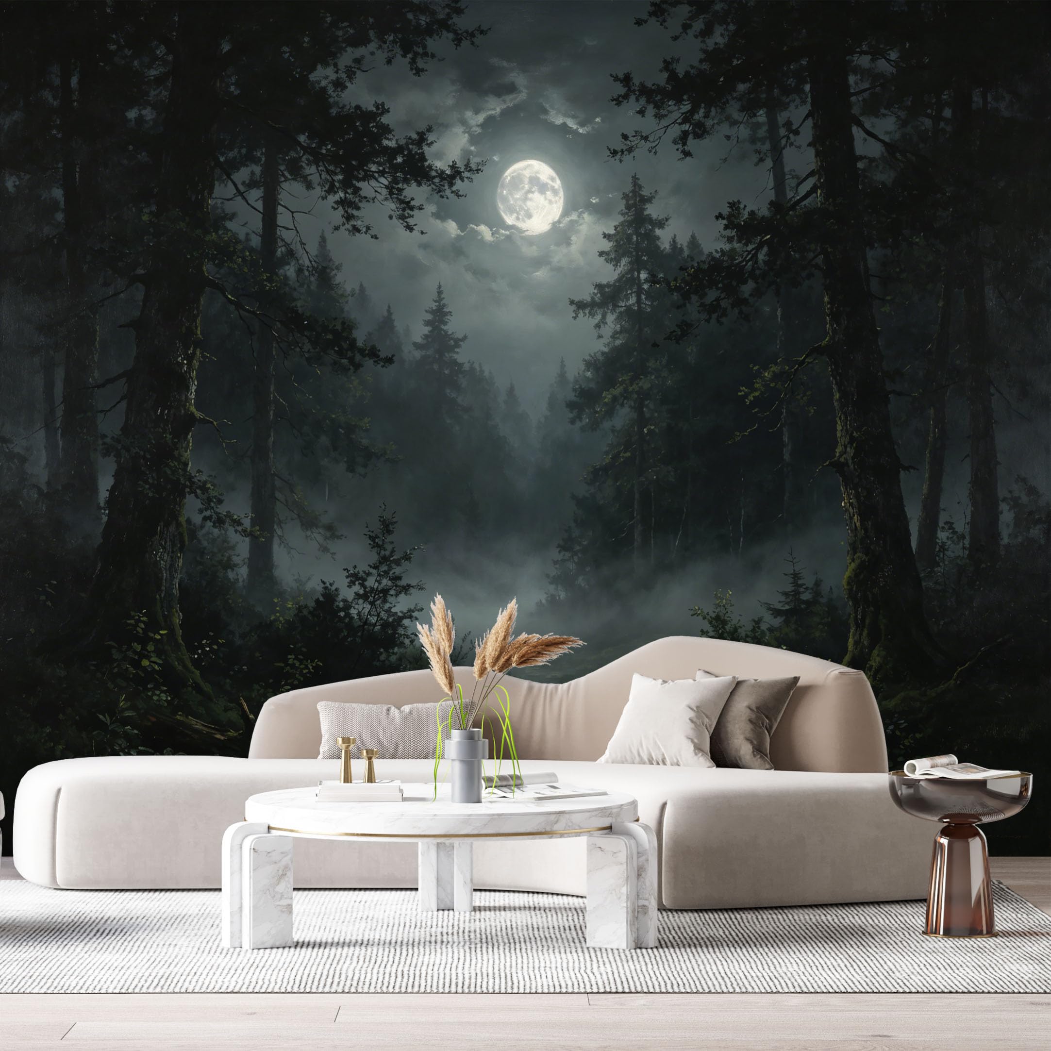Custom Size Wall Murals Moonlit Forest Landscape Misty Night Trees Path SelfAdhesive Wall Fabric Removable Large Wallpaper for Photo Living Room