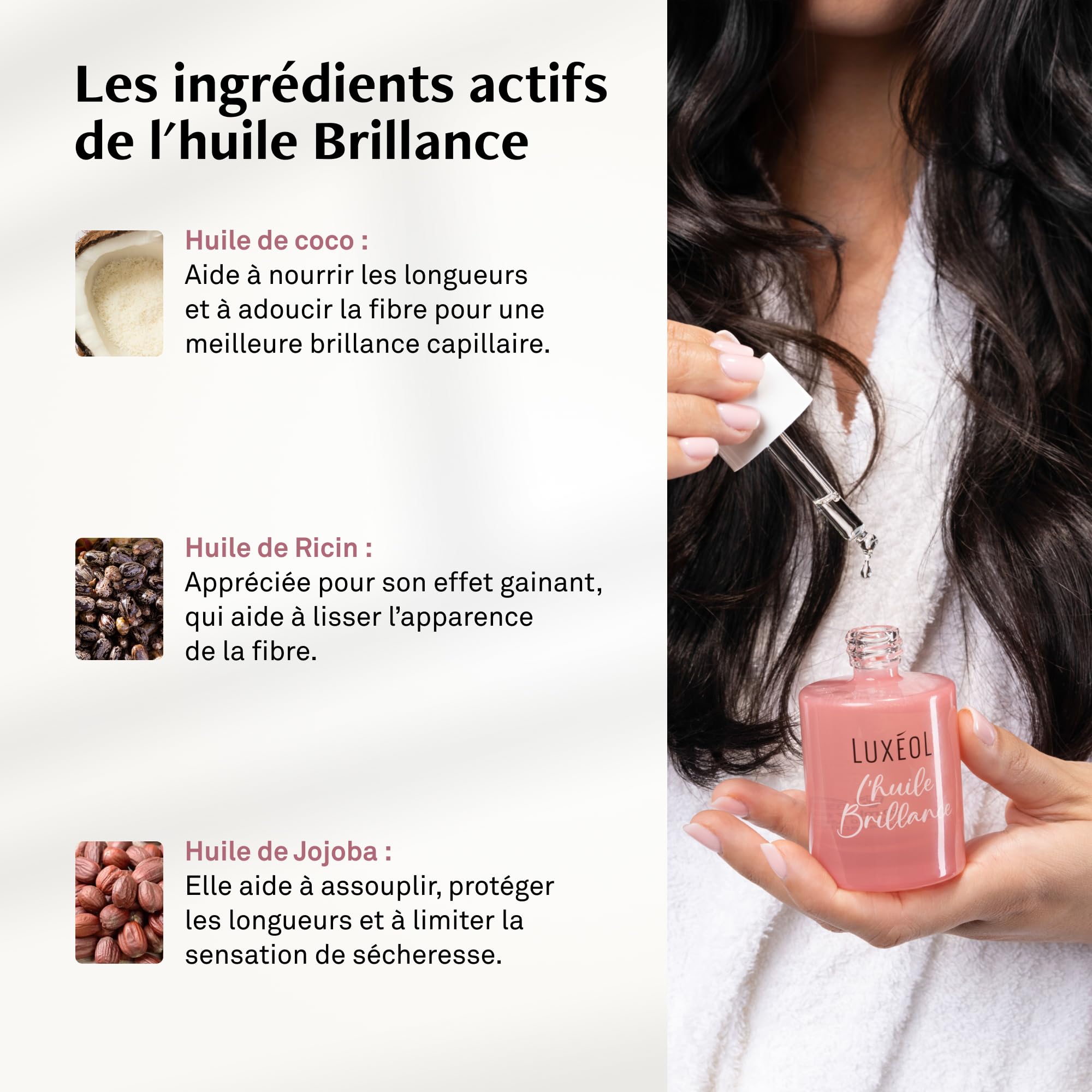 LUXEOL - Protocole Brillance - Pour des cheveux brillants, hydratés et sans frisottis pendant 96h - Shampooing (200 ml) + Masque (200 ml) + Soin (200 ml) + Huile cheveux (50ml) - Fabriqué En France