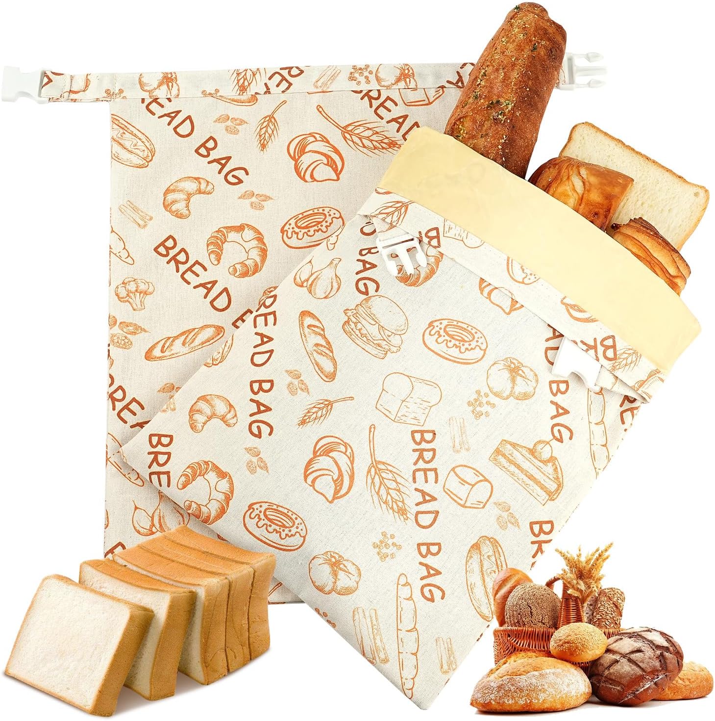 Reusable Beeswax Bread Bags(2 Pack), Beeswax Bags for Sourdough/Homemade Bread, Natural Cotton Bees Wax Bag, Fresh and Refrigerable, New Upgrade Food Storage Bag, Large Capacity and Portable