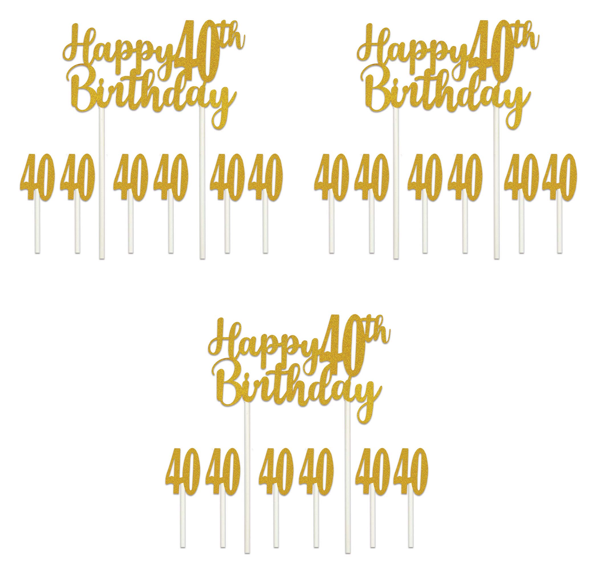 Beistle 53523-40 Tortenaufsatz Happy 40th Birthday, 3-teilig, 15,2 x 21,6 cm, gold/weiß