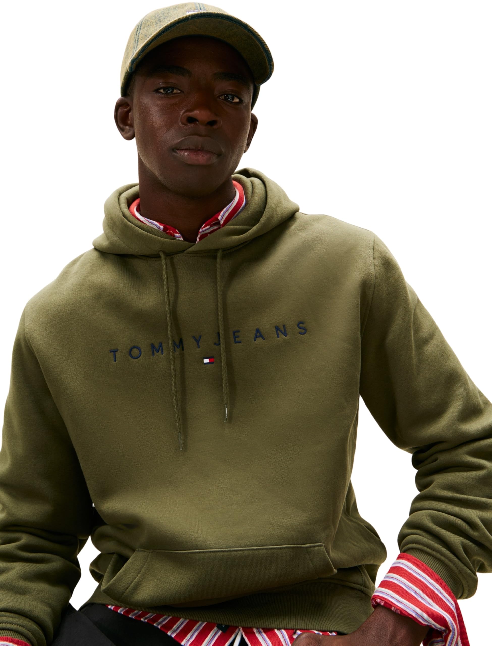 Tommy Jeans Uomo Felpa Linear Logo con Cappuccio