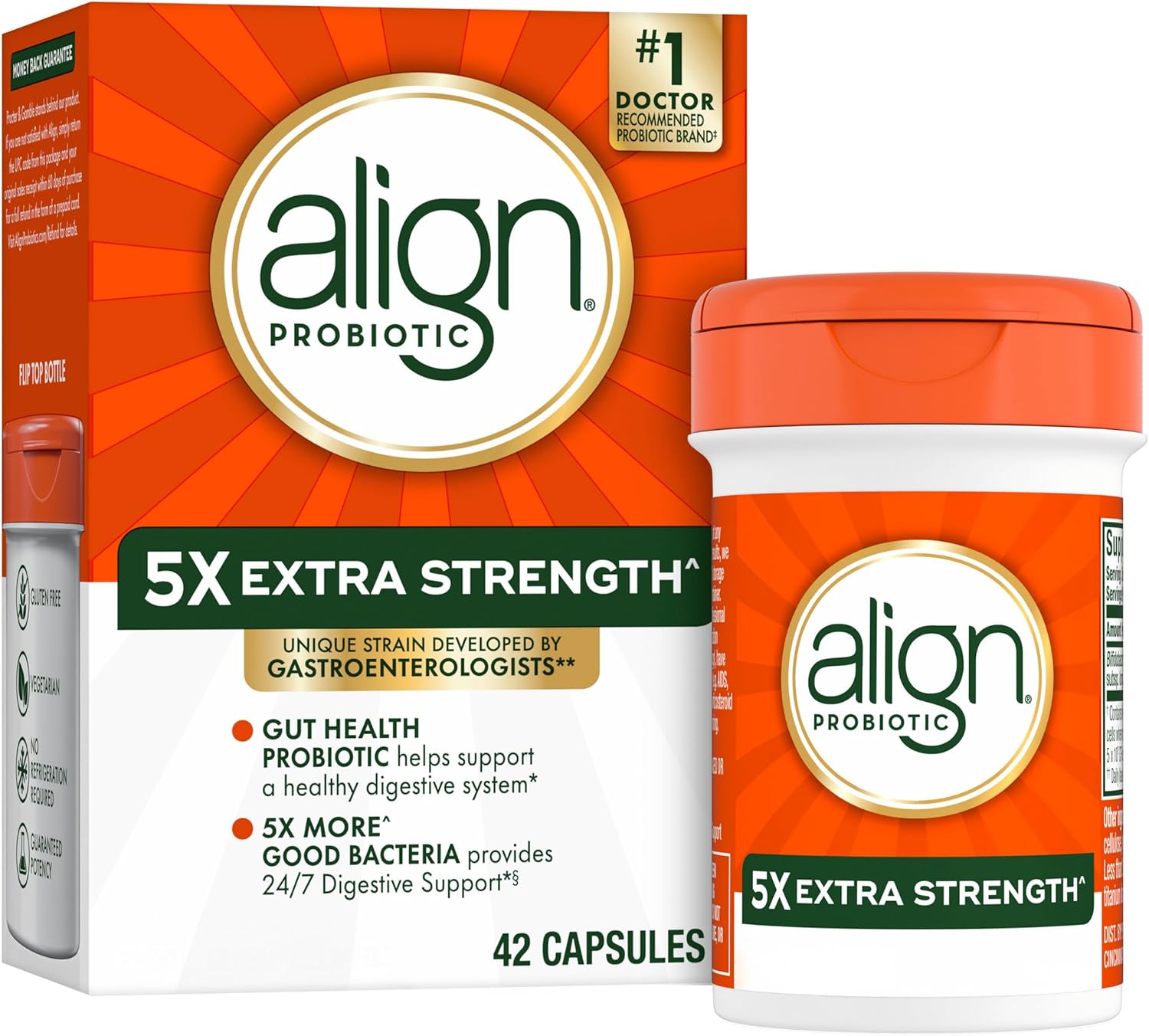 Align Probiotic Extra Strength, Probiotics for Women and Men, #1 Doctor Recommended Brand‡, 5X More Good Bacteria^ to Help Support a Healthy Digestive System*, 42 Capsules (Packaging May Vary) Align Probiotic Extra Strength, Probiotics for Women and Men, #1 Doctor Recommended Brand‡, 5X More Good Bacteria^ to Help Support a Healthy Digestive System*, 42 Capsules (Packaging May Vary)
