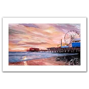 絵画 ☆サンタモニカサンセット☆ Amazon｜Art Wall 「夕暮れのサンタモニカの桟橋」アンラップ