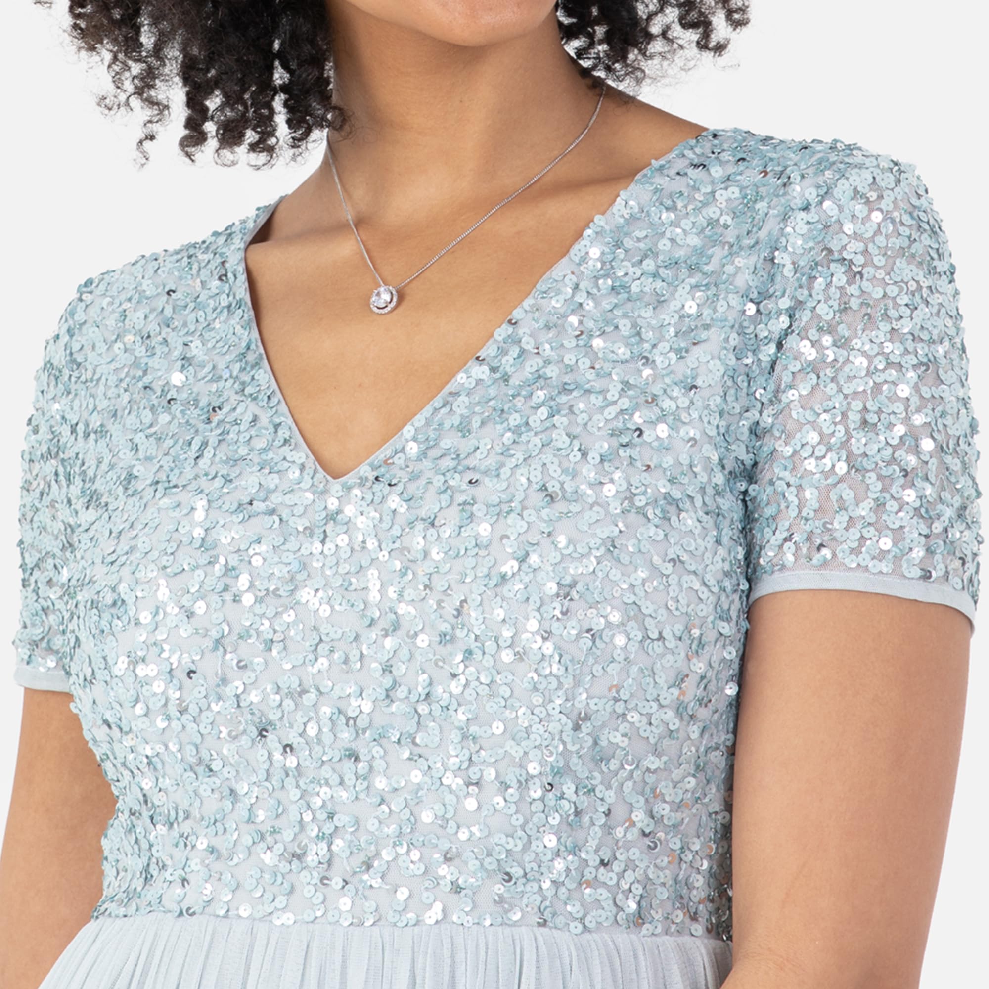 Maya Deluxe Abendkleid mit Pailletten Cocktailkleid Damen mit V-Ausschnitt Tüllkleid