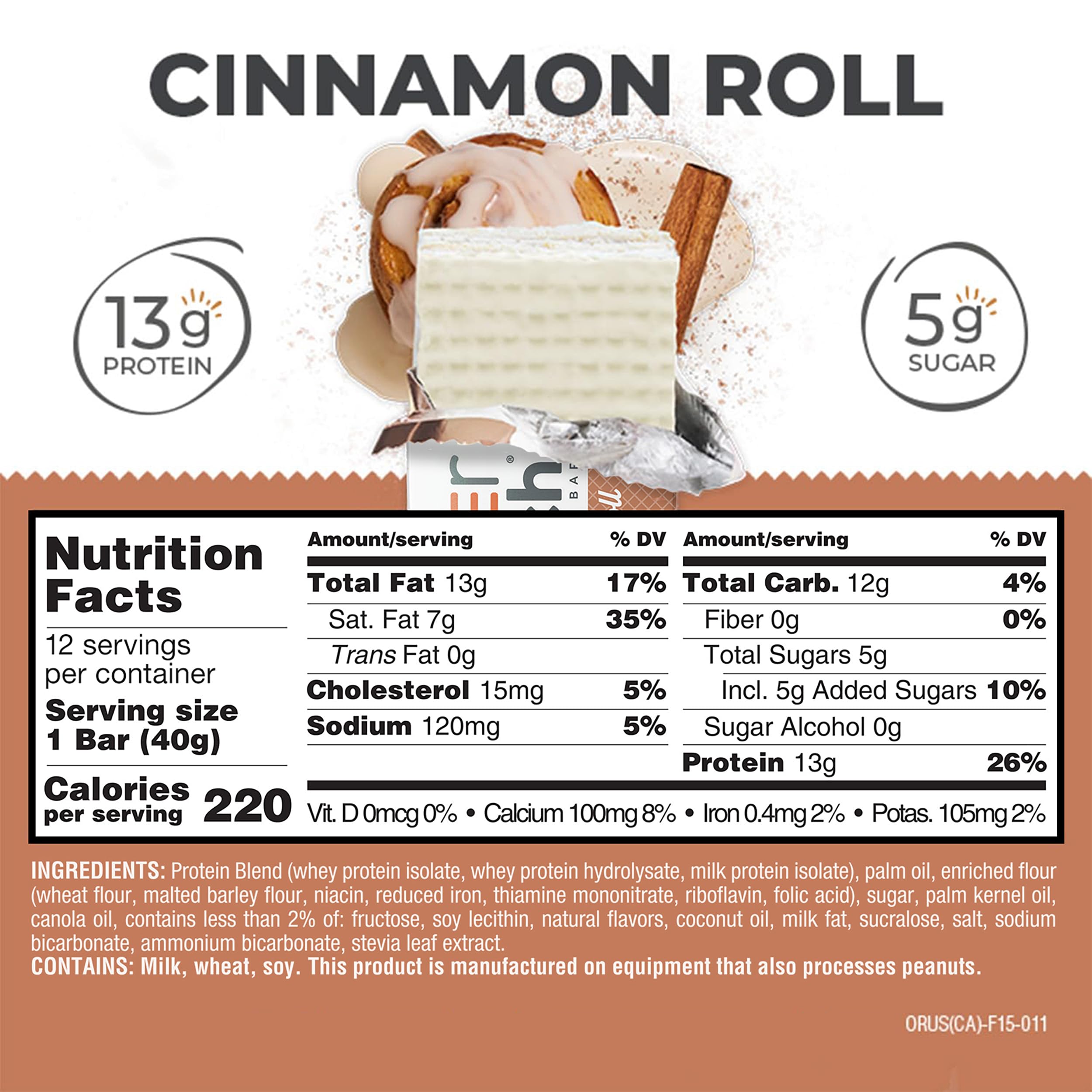 Power Crunch Barras de obleas de proteínas, aperitivos ricos en proteínas con sabor delicioso, rollo de canela, 1.4 onzas (12 unidades)