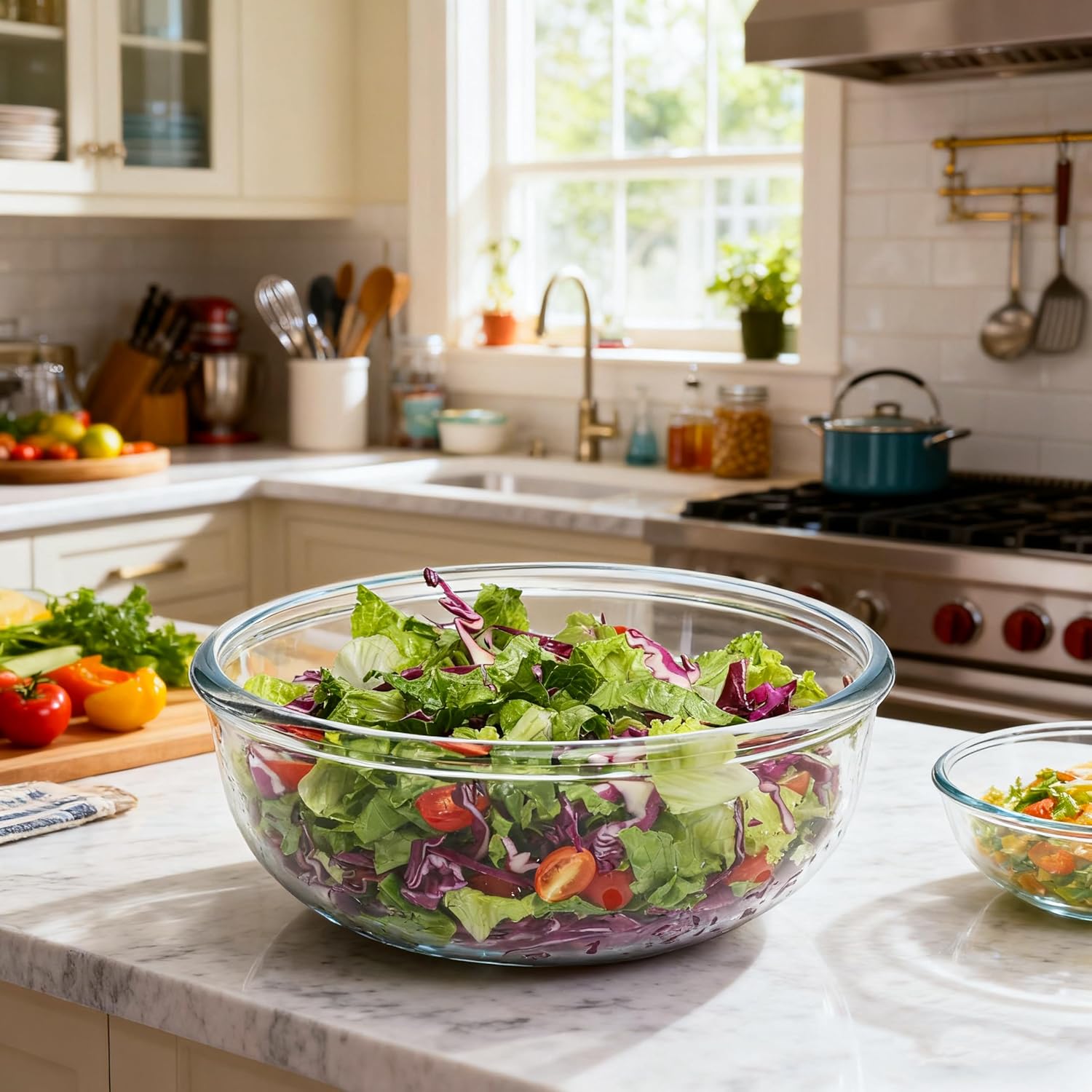 Mixing Bowls - 6Quart Large Glass Mixing Bowls - 11.8Inch Clear Glass Salad and Cooking Bowls - Microwave and Freezer Safe Bowls for the Kitchen