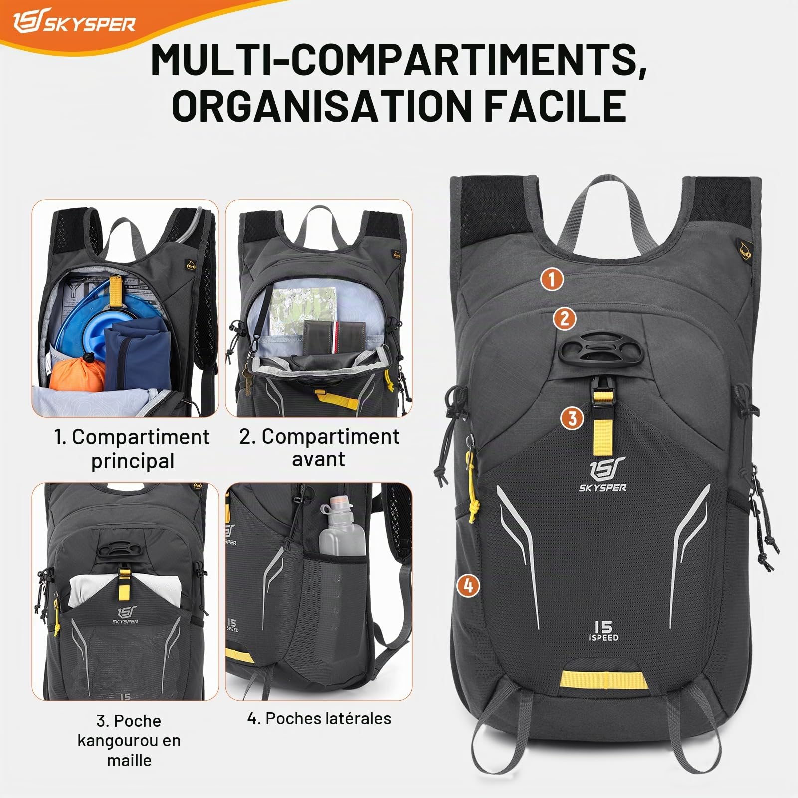 SKYSPER Sac à dos de randonnée 15L léger Sacs à dos de randonnée petit sac à dos de jour Sac à dos de vélo avec porte-casque