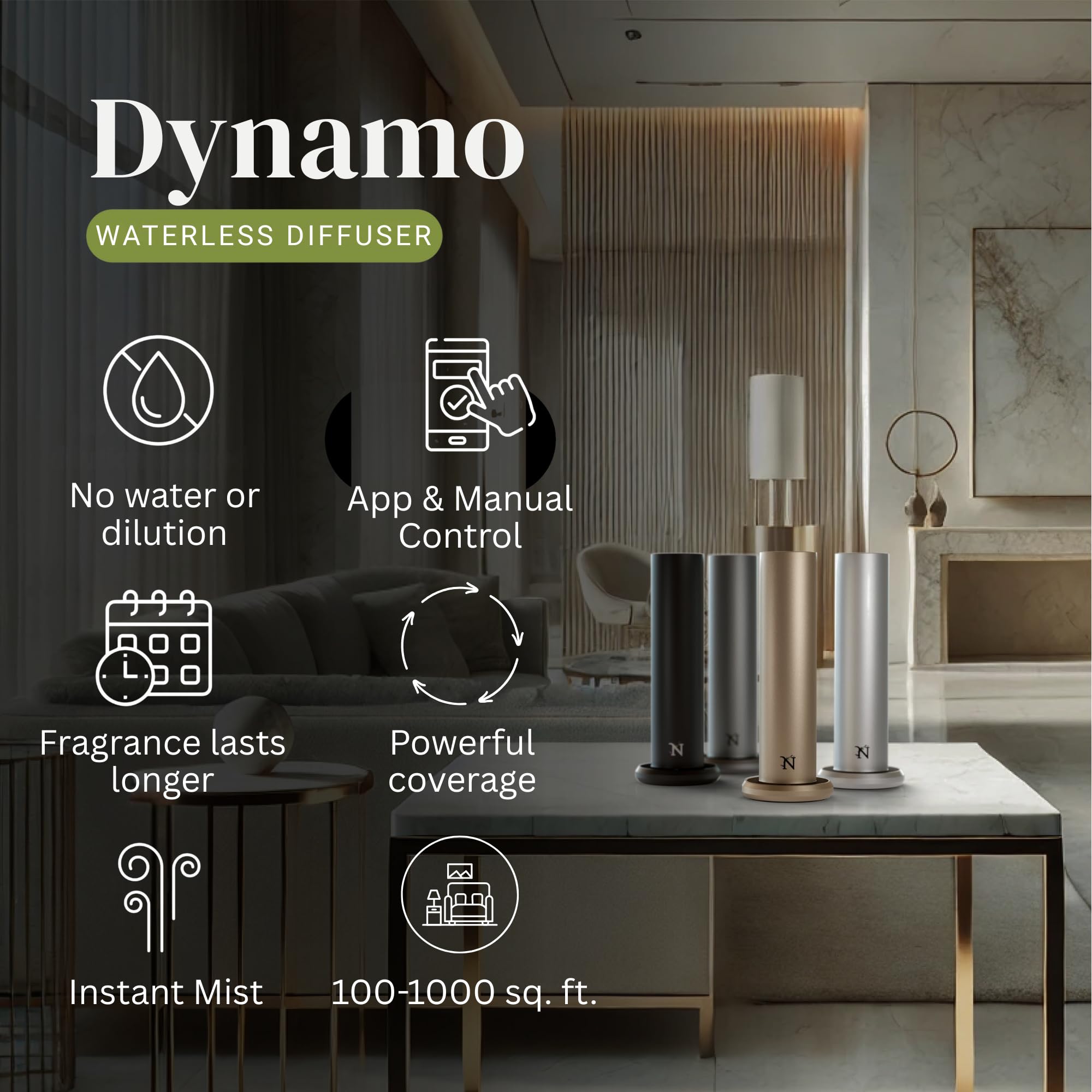 Diffusore di oli essenziali aggiornato con campione di fragranza incluso, diffusori per la casa con app e controllo manuale, diffusore di olio per aria fredda grande stanza 1000 sq. ft.,