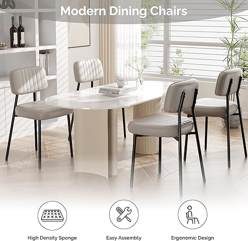 Miniatura 5 de Juego de 6 sillas de comedor, modernas sillas de comedor de piel sintética con respaldo de asiento grueso y patas de metal, cómodas sillas de cocina