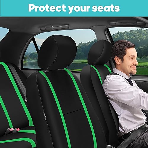Miniatura 6 de FH Group Fundas de asiento de automóvil, accesorios interiores para automóviles, juego completo de fundas de asiento de tela plana única verde con