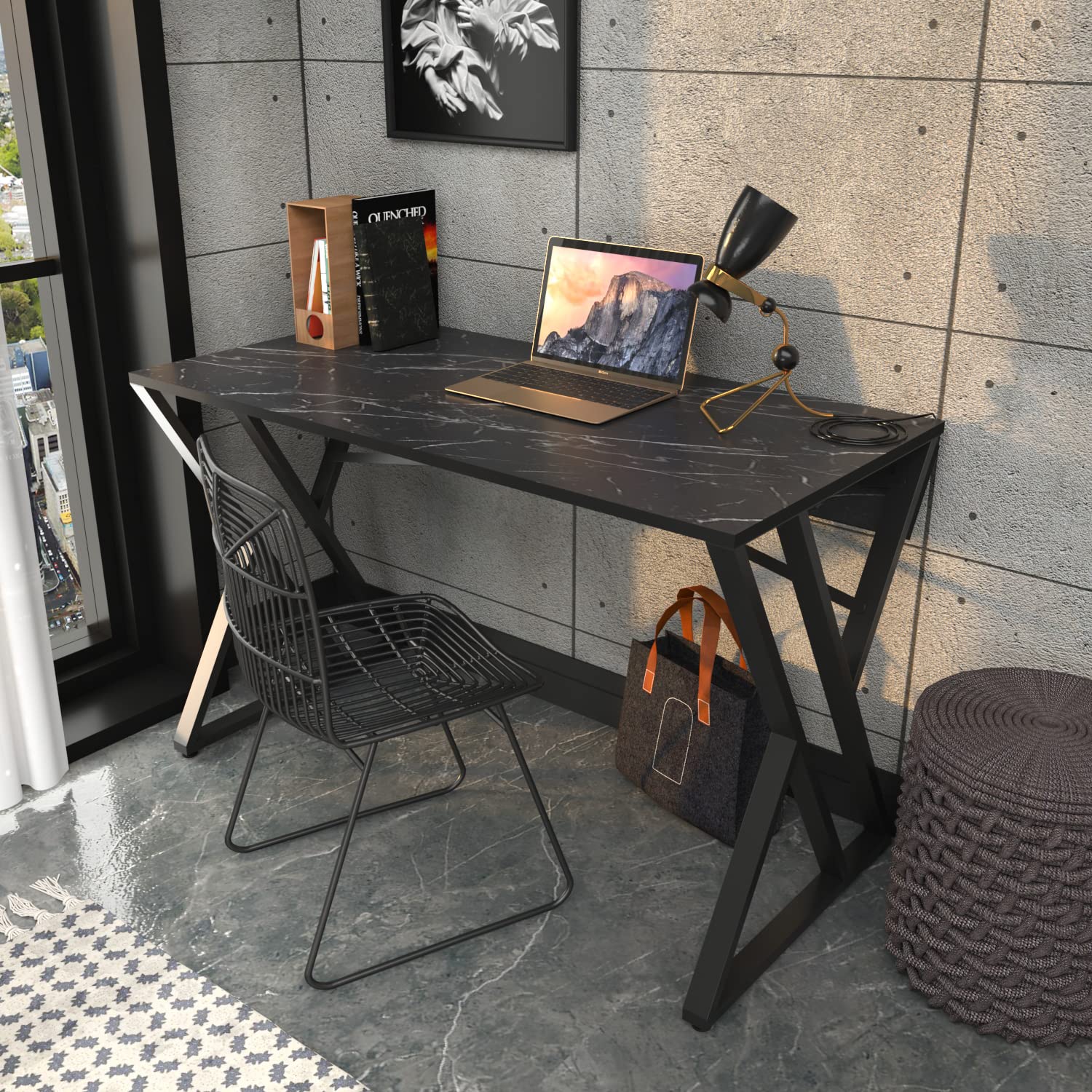 DECOROTIKA Gyza Bureau d'ordinateur, Bois d'ingénierie, Bendire/Noir