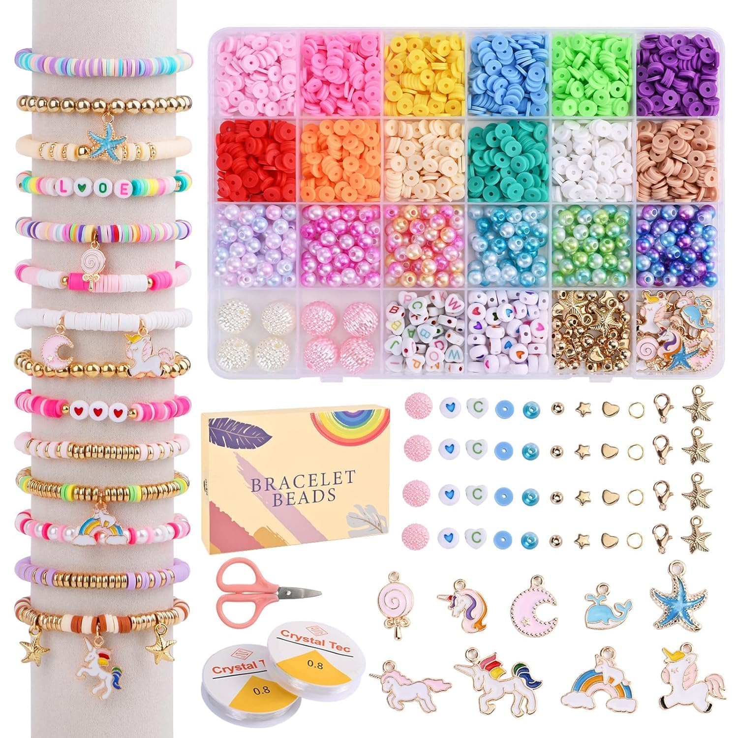 UUEMB Unicorn Bracelet Making Kit for Girls, DIY Jewelry Making Beads Set with Letter Beads, Friendship Bracelet Kit, Rainbow Charms, Arts & Crafts Gift for Kids Girls Age 5-12 (Multii)-image-49