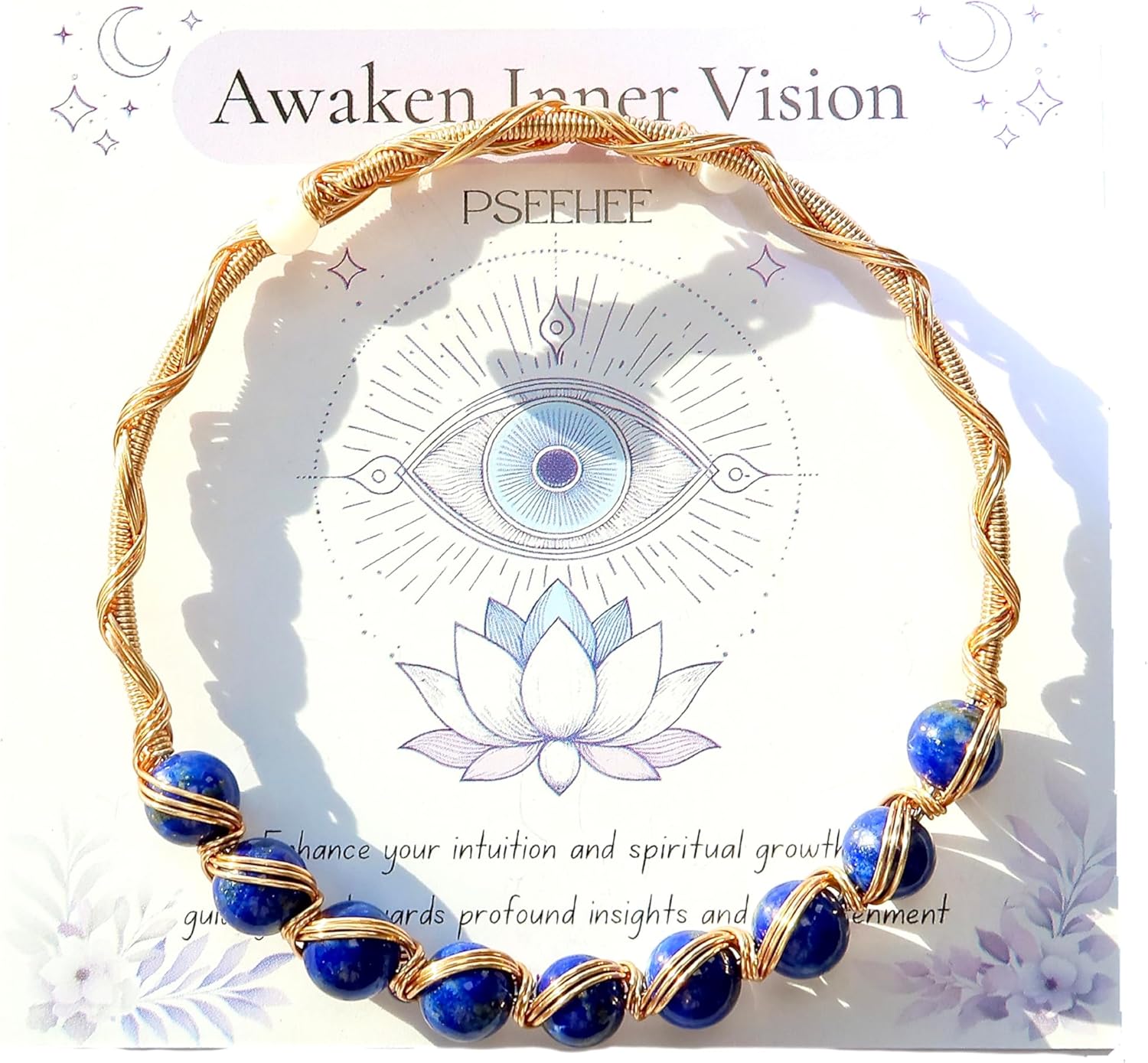 Handmade Genuine Lapis Lazuli 14k Gold Filled Wire Wrapped Bracelet, Birthstone Chakra Soothing Gemstone Crystal Beads Adjustable Bangle Cuff Jewelry Gift for Women Men