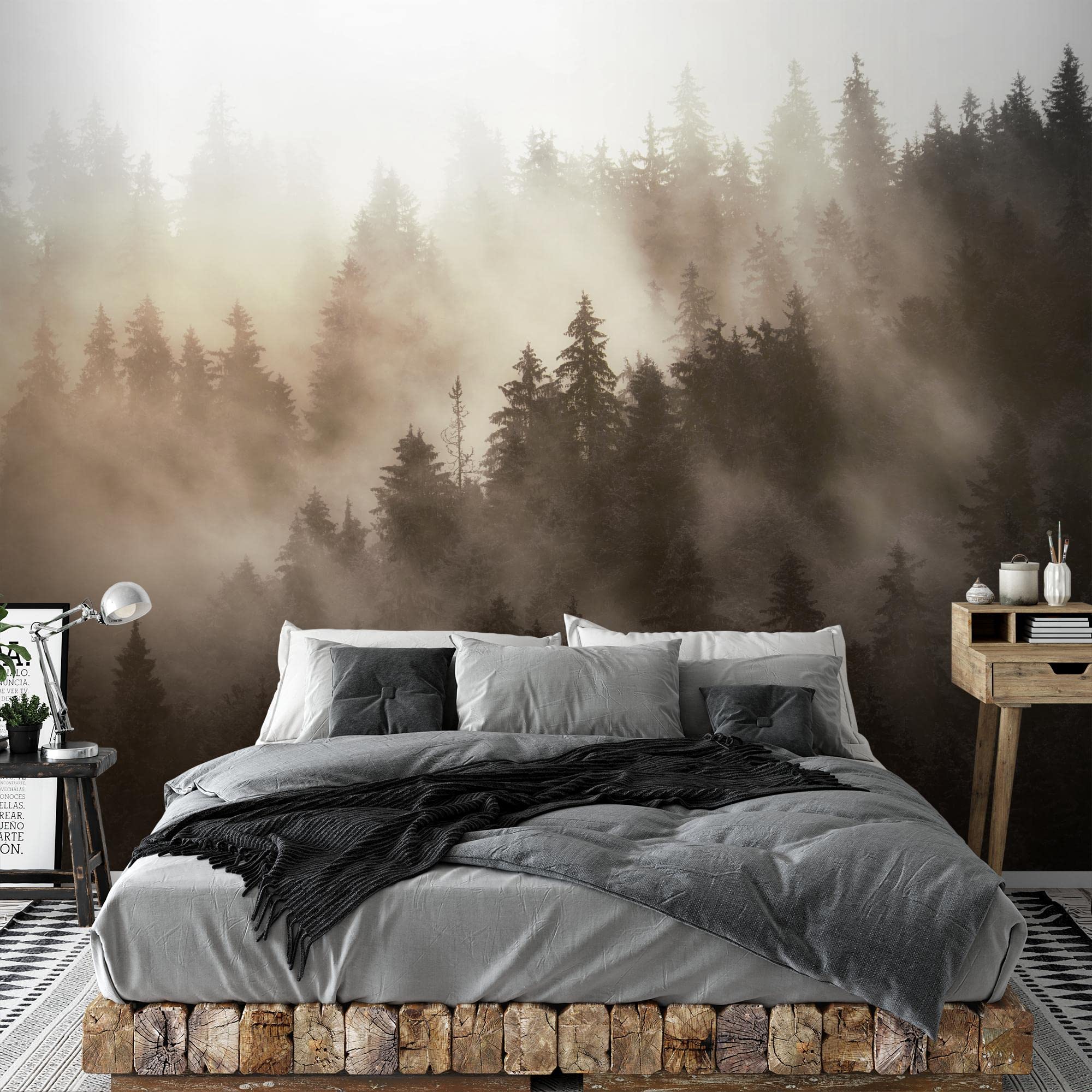 Runa Art Papel tapiz fotográfico bosque de niebla 352 x 250 cm Lana Fondo De Pantalla XXL Moderna Decoración De Pared Sala Cuarto Oficina Salón orange 9552011b