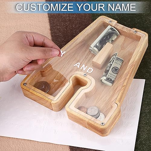 Miniatura 4 de UBeesize Alcancías grandes del alfabeto inglés de veintiséis para niños y niñas, caja de dinero, banco de billetes y monedas personalizables, regalo