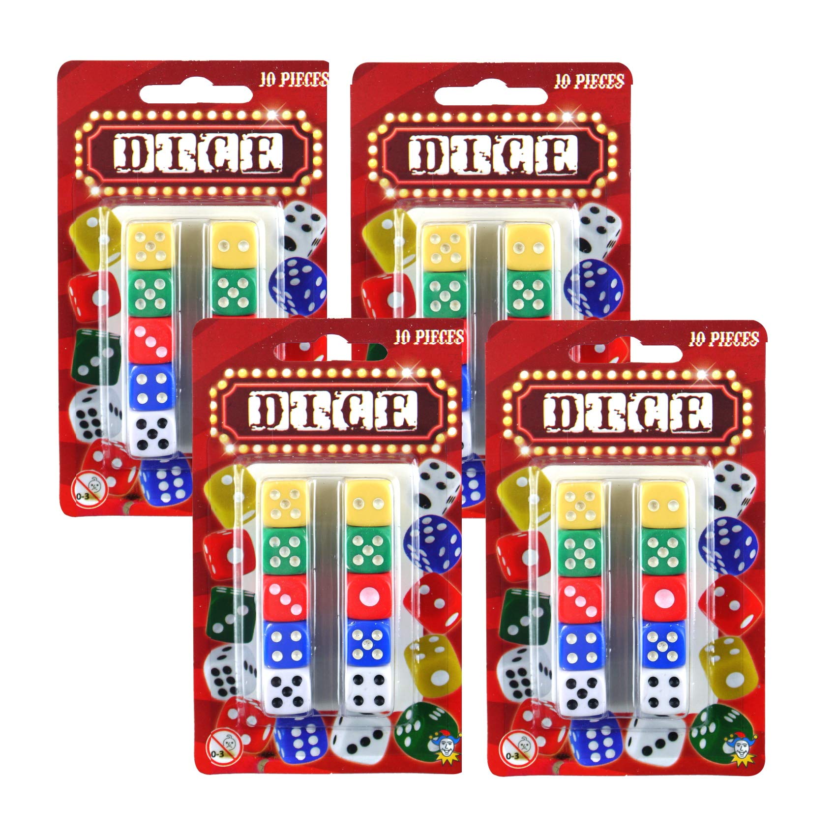 Henbrandt 10 x Coloured 6 Sided Dice (Pack of 4)