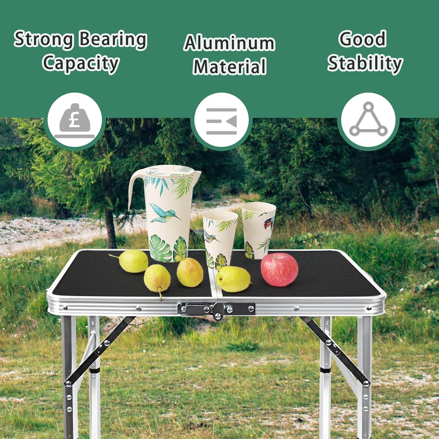 Camp Field Aluminum Folding Small Table, Adjustable Height Lightweight Portable Camping Table for Picnic Beach Outdoor Indoor (Small) (BlackB)