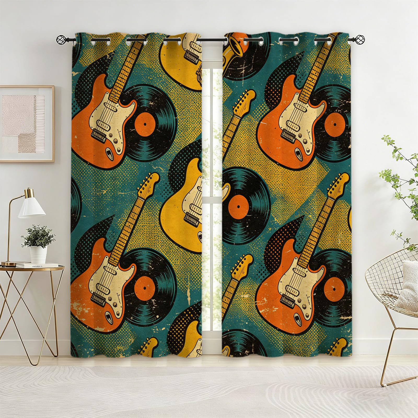 Tende Oscuranti Termiche Isolanti 140L x 260A cm (2 Pannelli) | Chitarra Elettrica Disco in Vinile Protezione Dal Calore E Dal Freddo Con Occhielli Per Grandi Soggiorno e Doppi Portoni