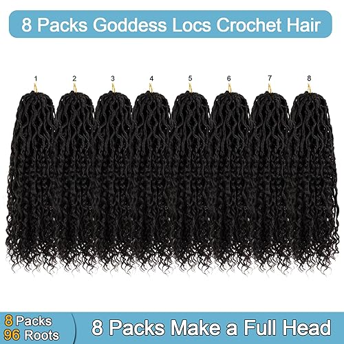 Miniatura 4 de Goddess Locs - 7 paquetes de cabello sintético de ganchillo para mujer, trenzas de ganchillo suaves de río con cabello rizado, extensiones de