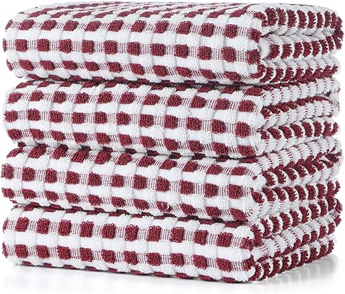 Miniatura 12 de SALAS Toallas de algodón para secar platos de cocina, toallas de rizo de celosía, paños de cocina altamente absorbentes con lazo para colgar, 16 x