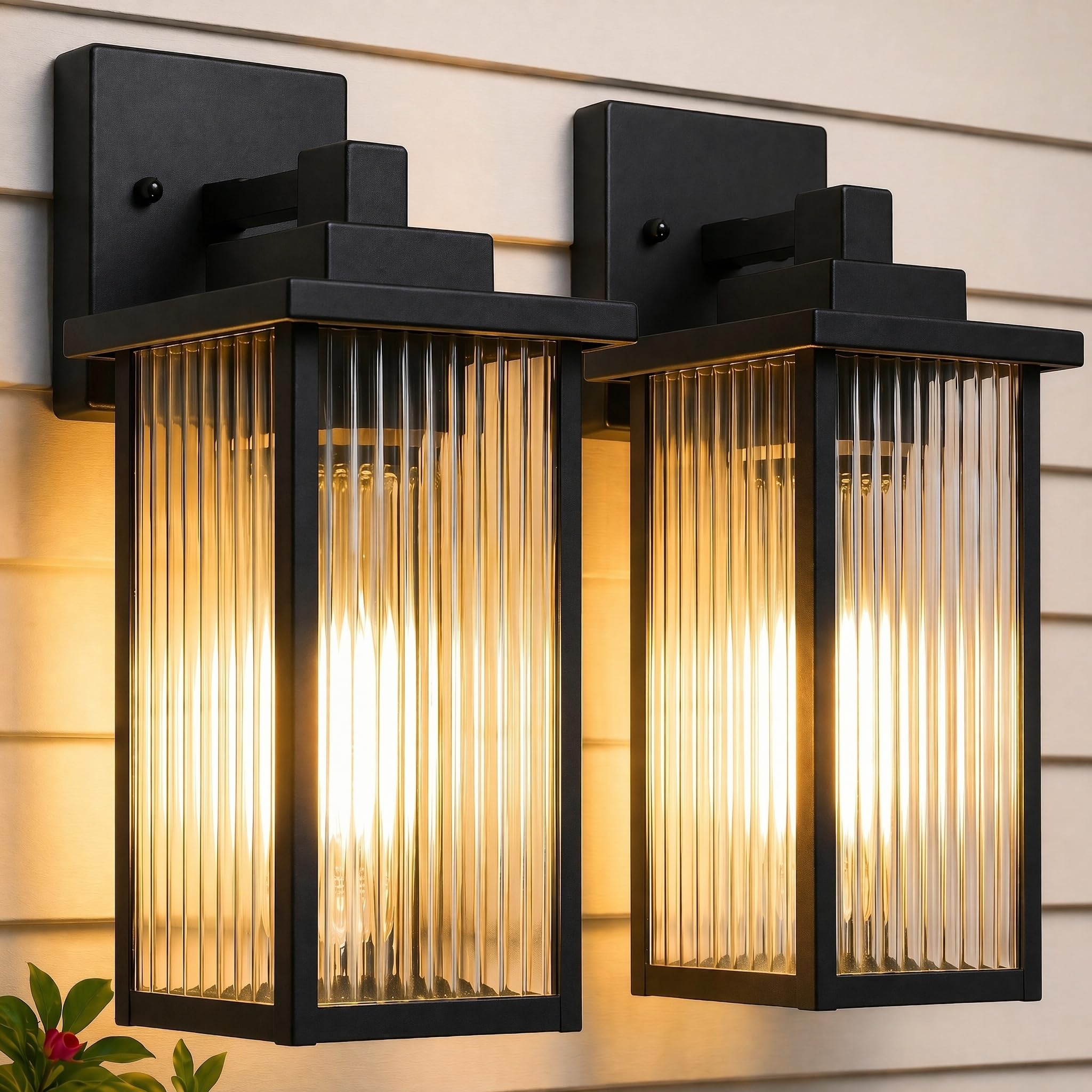 2-Pack 13-Inch Matte Black Outdoor Wall Light, All-Metal Frame