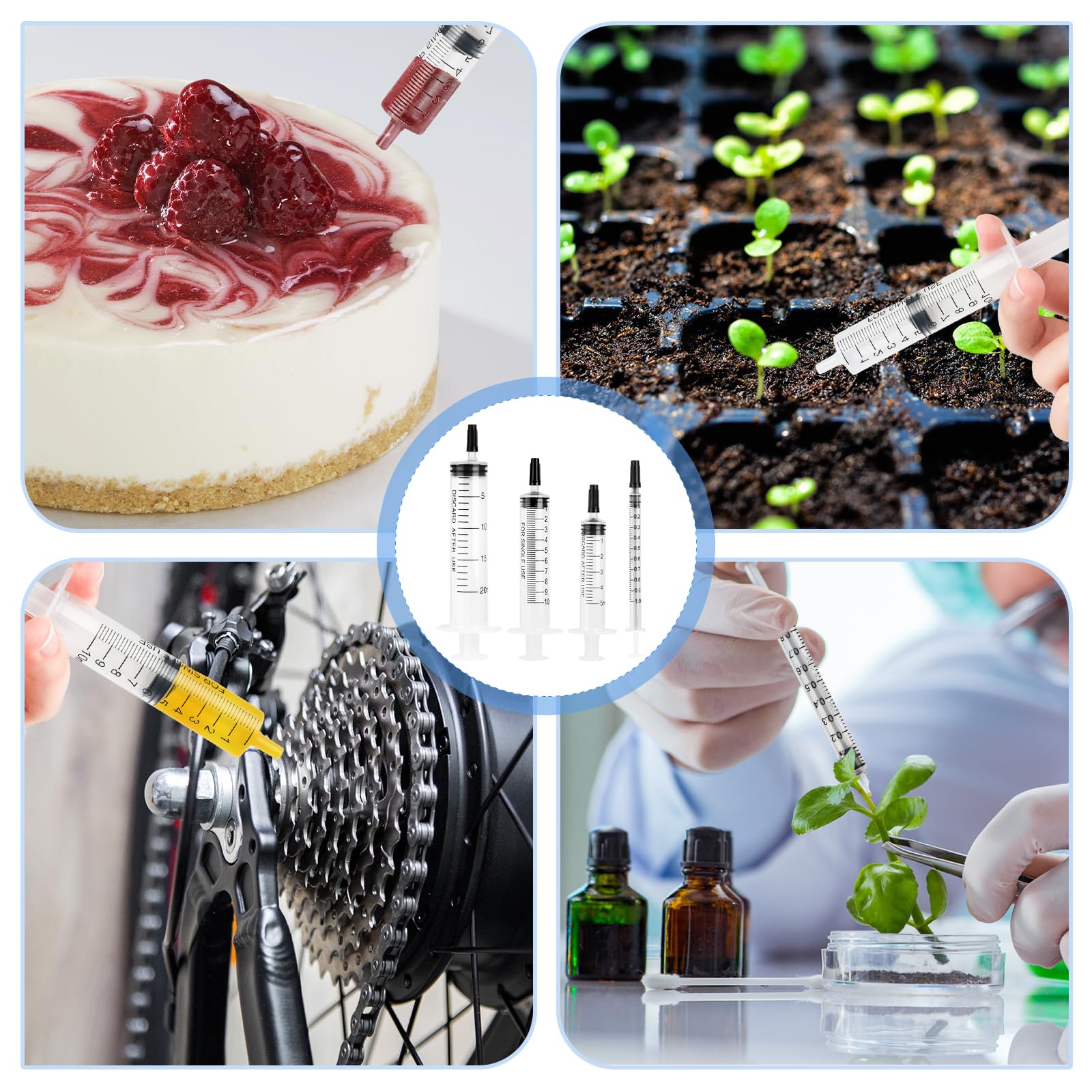 Strzykawki, 16 sztuk strzykawek z tworzywa sztucznego z czarną wtyczką, strzykawki 20 ml/10 ml/5 ml/1 ml, jednorazowe strzykawki do laboratorium, do karmienia zwierząt, oddzielania płynów,