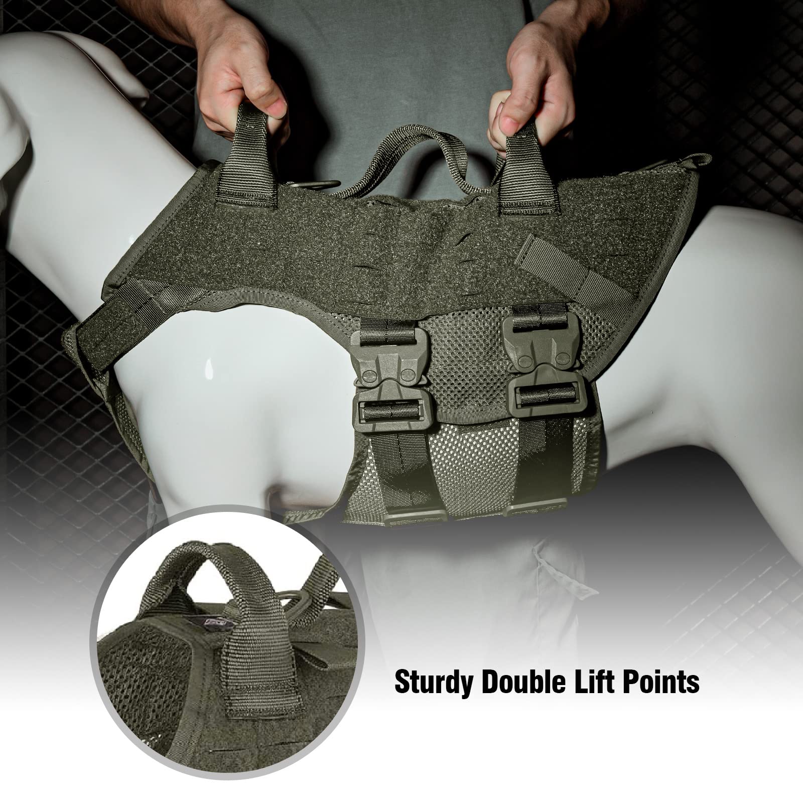 PETAC GEAR Arnés táctico para perros sin tirones para perros grandes K9 de trabajo para perros militares, chaleco de policía, entrenamiento para perros, arneses Molle con asa..