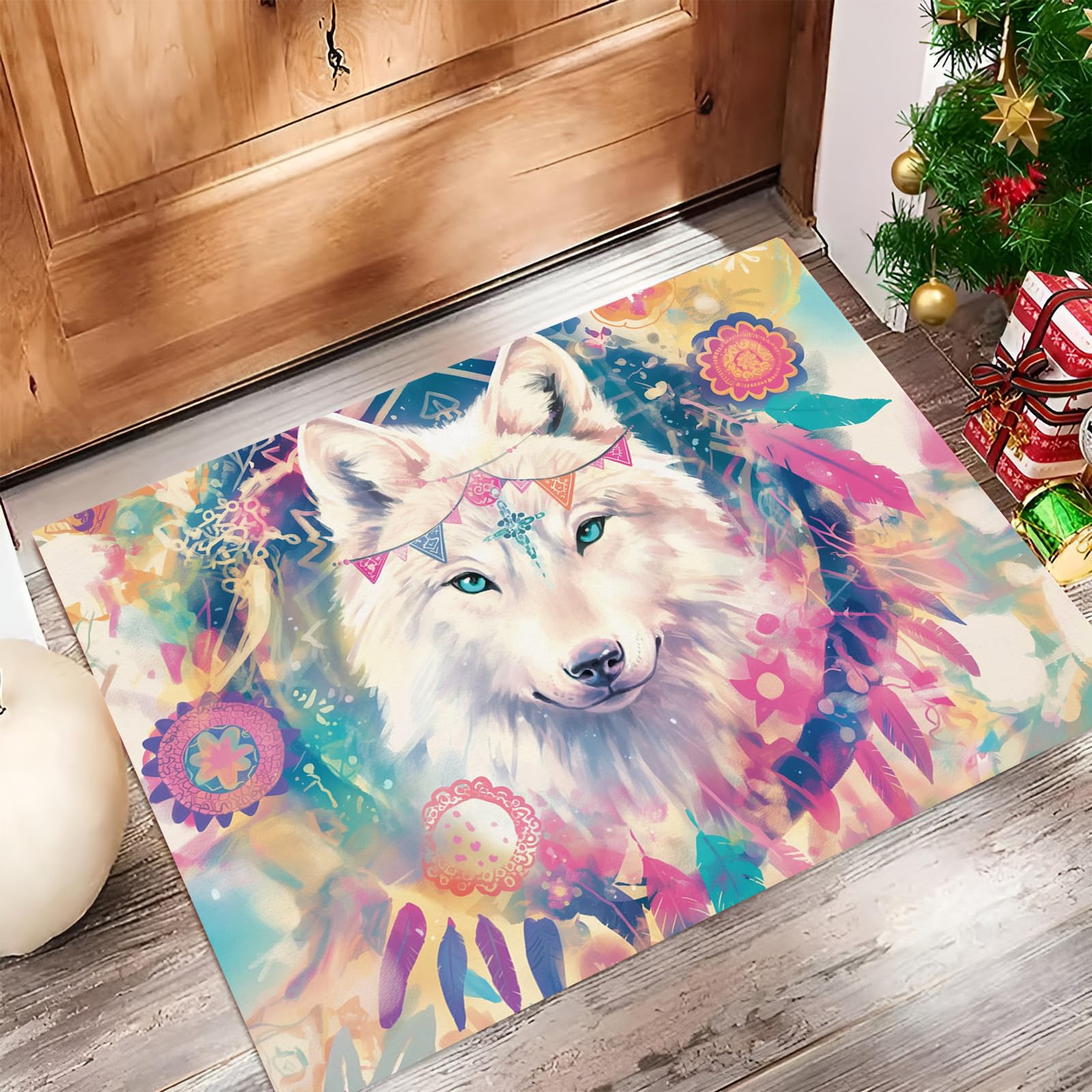 Tapis entree interieur lavable impermeable antiderapant loup 40x60