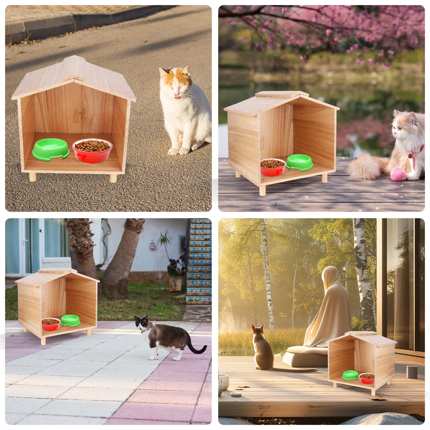Maison d'Extérieur pour Chat, Salle à Manger Extérieure en Bois pour Chat Maison Étanche pour Chat Station d'alimentation Extérieure pour Chat Chien Oiseaux Lapins