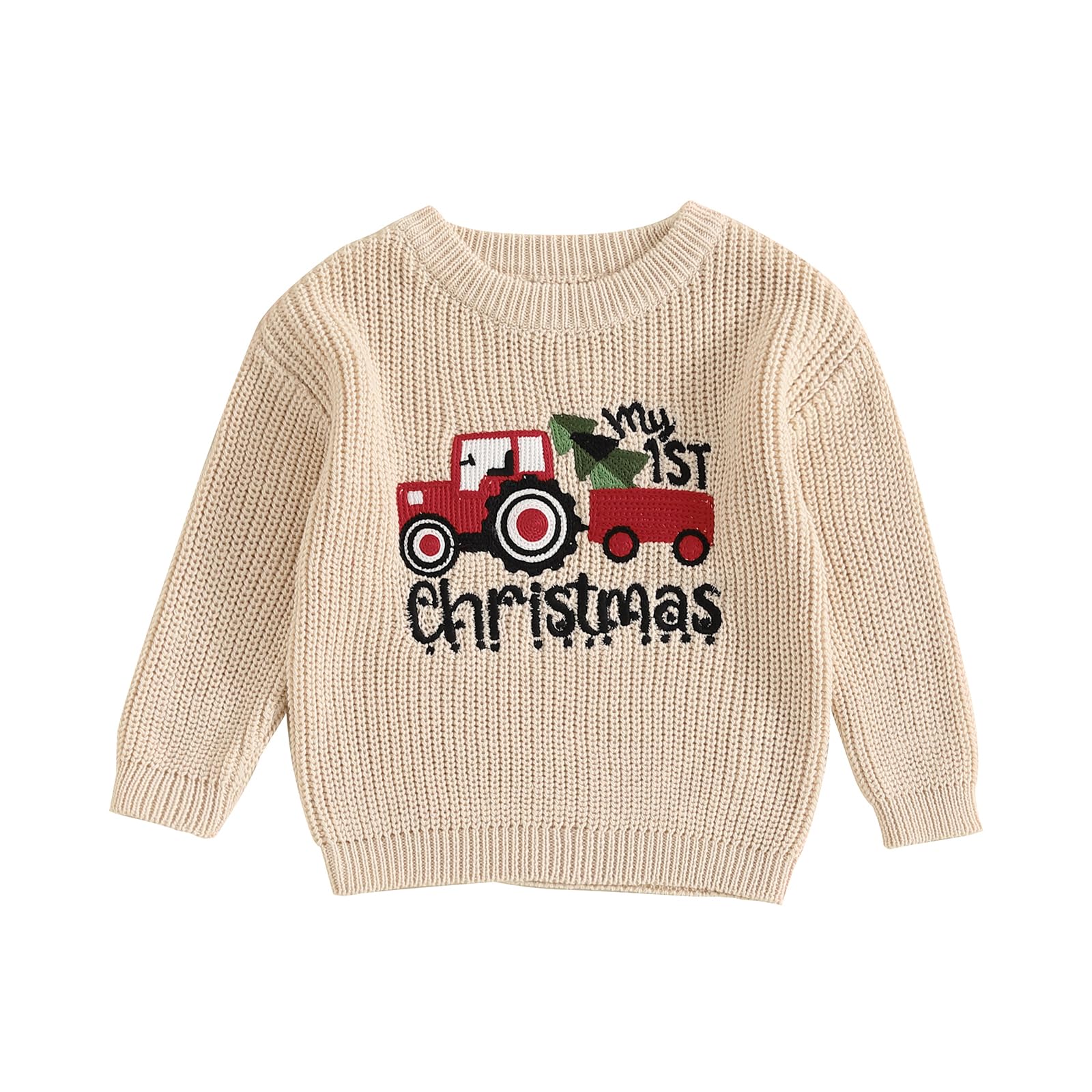 Baby Jungen Mädchen Weihnachten Pullover Christmas Stickerei Pullover Baby Unisex Weihnachtspulli Langarm Rundhalsausschnitt Buchstabenstickerei Weihnachten Strickpullover