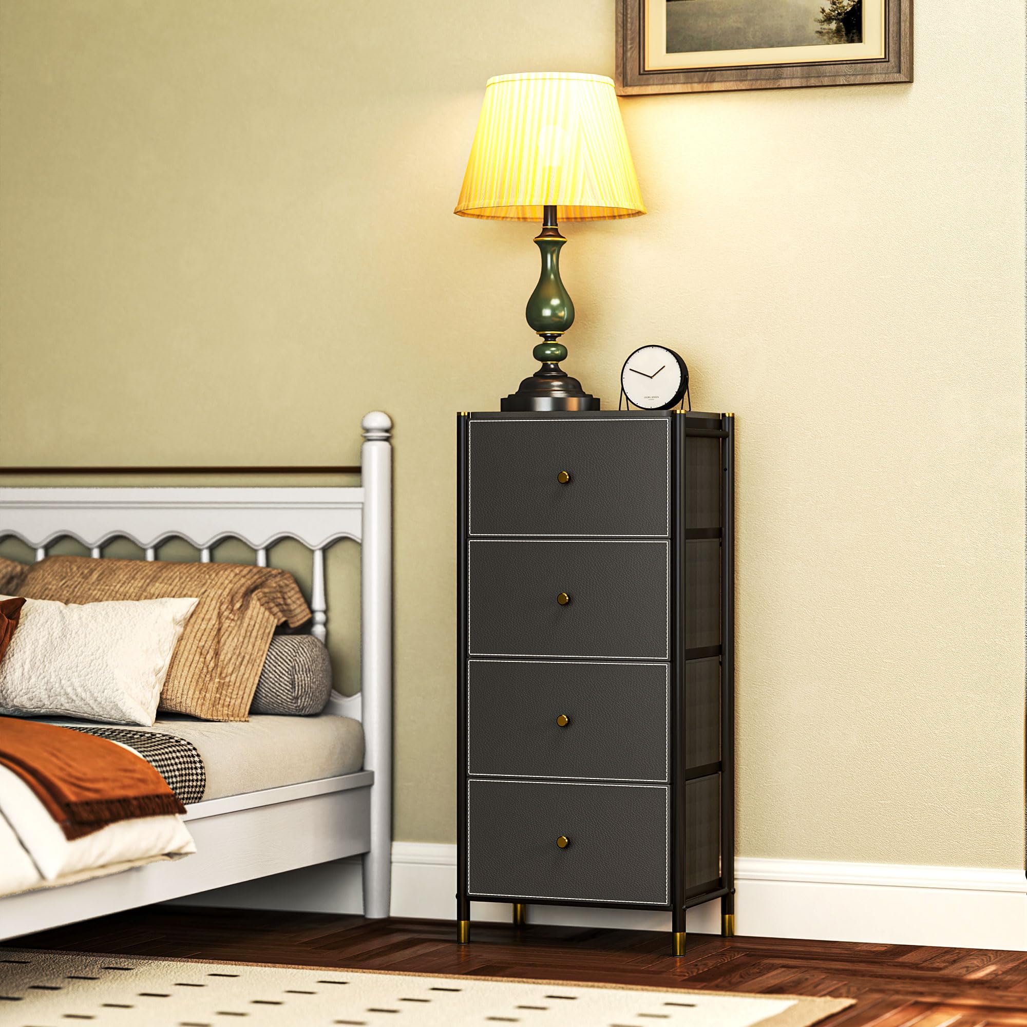 HOMCOM Cómoda para Dormitorio Cajonera de Tela 4 Cajones Plegables Negro