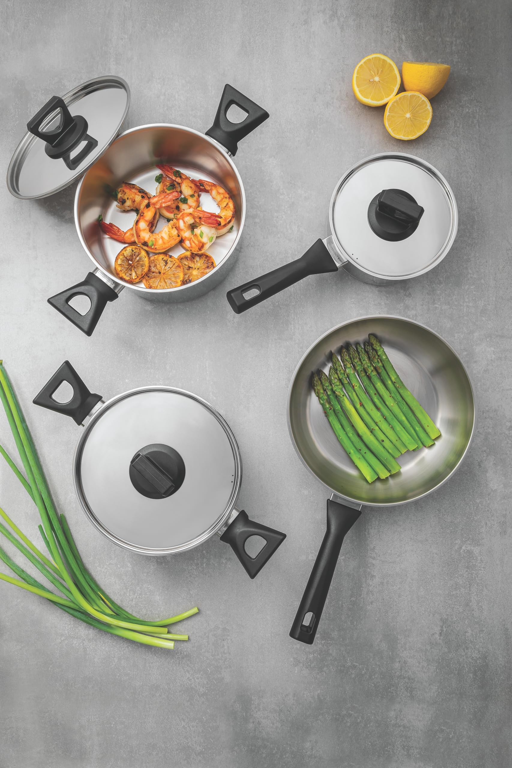 Tramontina Batterie de Cuisine Brava Inox Fond Triple Bakélite 4 Pièces