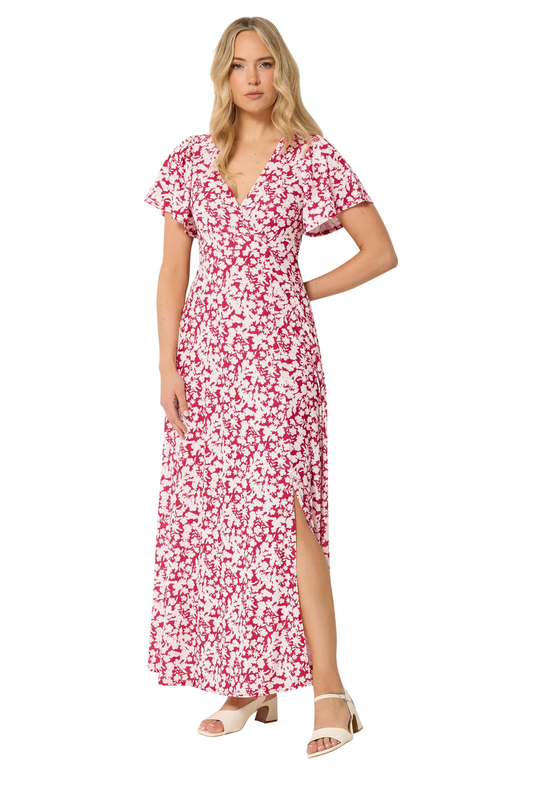 Long Tall Sally Women's Red Tall Floral Wrap Maxi Dress In | Size: 14