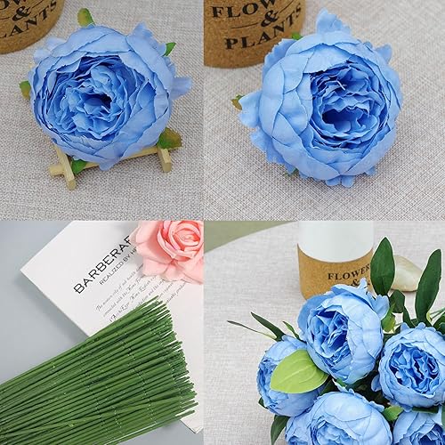 Miniatura 7 de FagusHome 25 cabezas de flores artificiales de peonía de seda de 4 pulgadas con tallos, cabezas de flores artificiales de peonía a granel al por